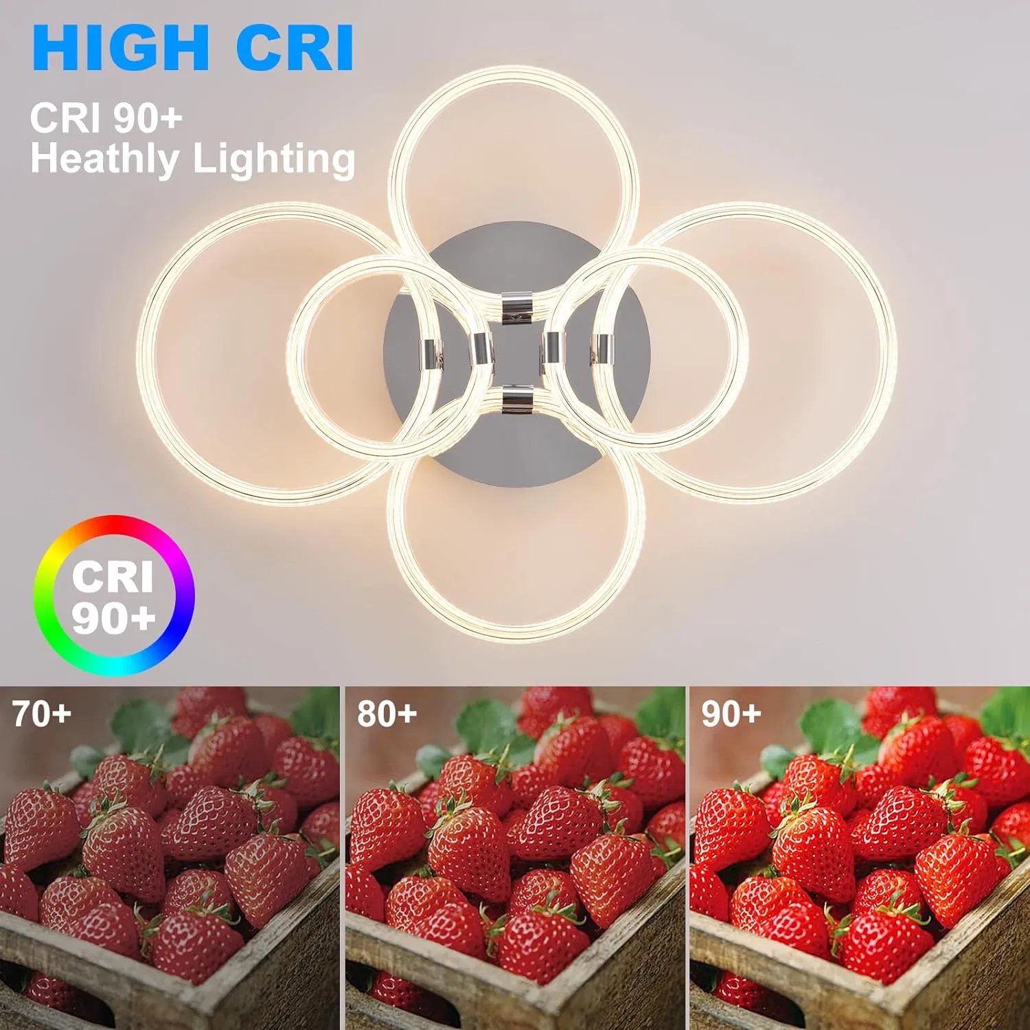 Modern LED, Flush Mount Ceiling Light with Dimmable Remote Control, 6Rings Acrylic Fixture for Bedroom, Living Room, Kitchen, Office Lamps (6 Heads)[Unable ship weekends, TK/TEMU only for pickup] photo 7