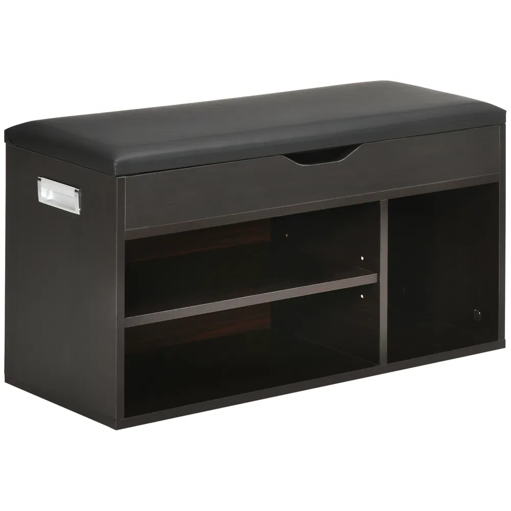 Shoe Bench Entryway Storage Rack with Padded Cushion, Hidden Storage for Hallway, Living Room, Black photo 7