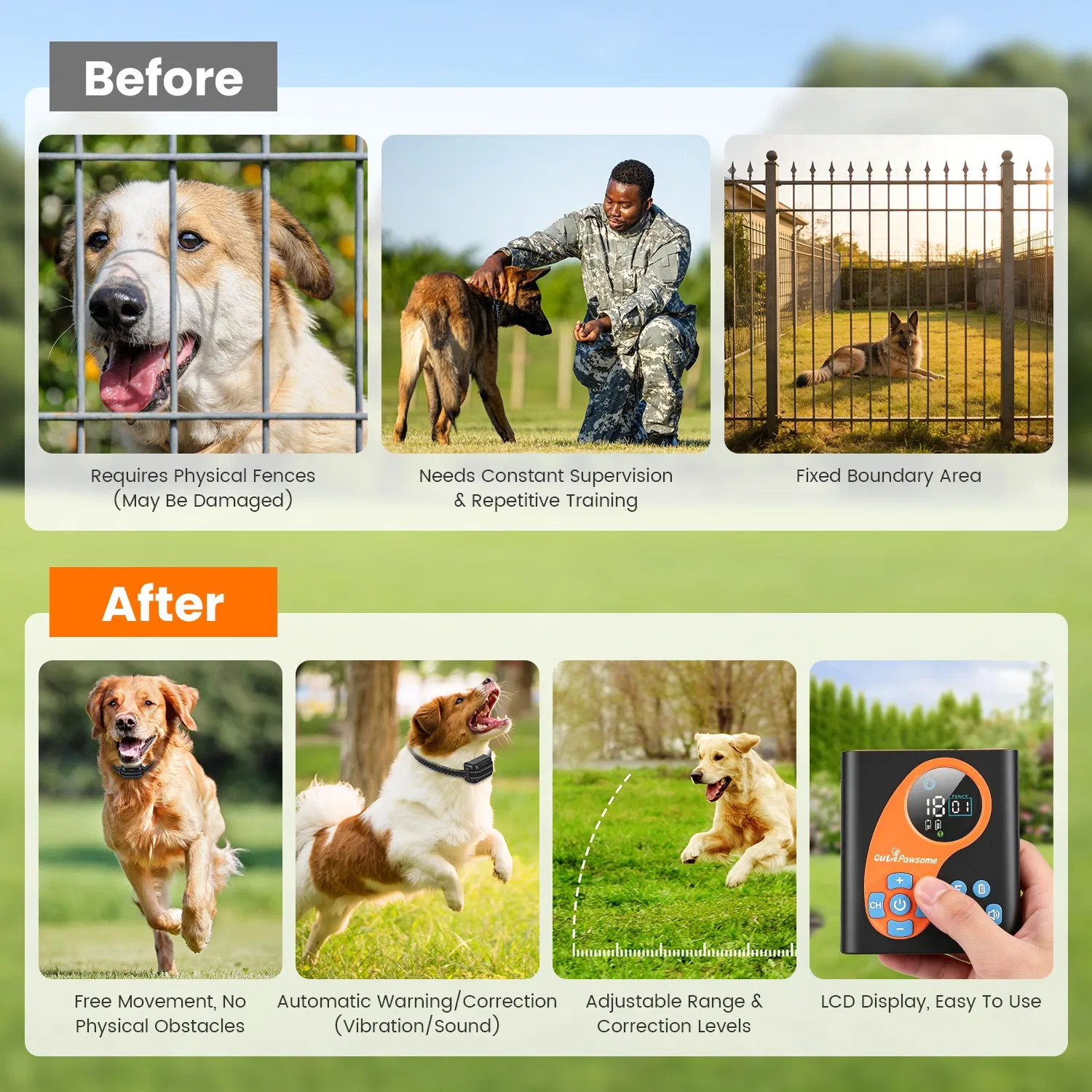 2 In 1 Wireless Dog Fence System with 1/2 Training Collars(Options) Invisible Dog Fence IP68 Waterproof with 722FT Adjustable Range Beep Vibration Static Shock photo 6