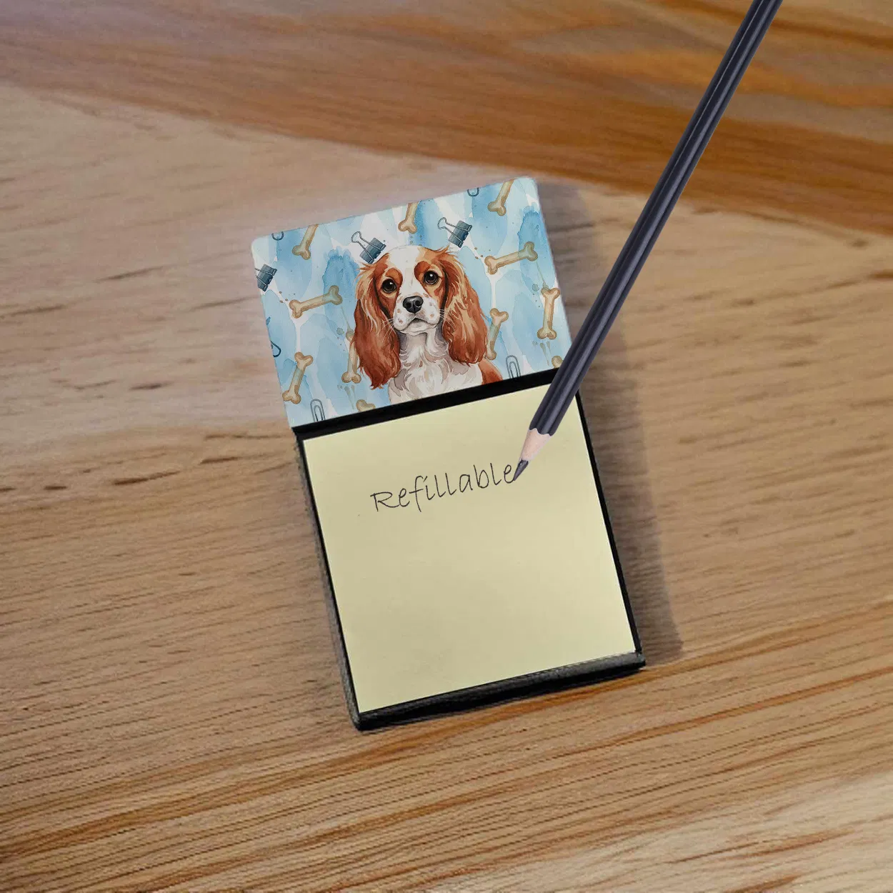 Blenheim English Toy Spaniel Coworker Watercolor Sticky Note Holder Refillable Dispenser Desk Accessory 3x3 Pad Gift photo 3