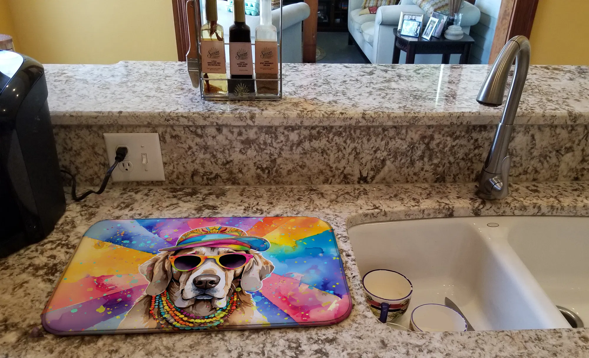 Weimaraner Hippie Dawg Dish Drying Mat Absorbent Dish Drying Mat Pad for Kitchen Counter Dish Drainer Mat for Countertop, 14 x 21", Multicolor photo 4