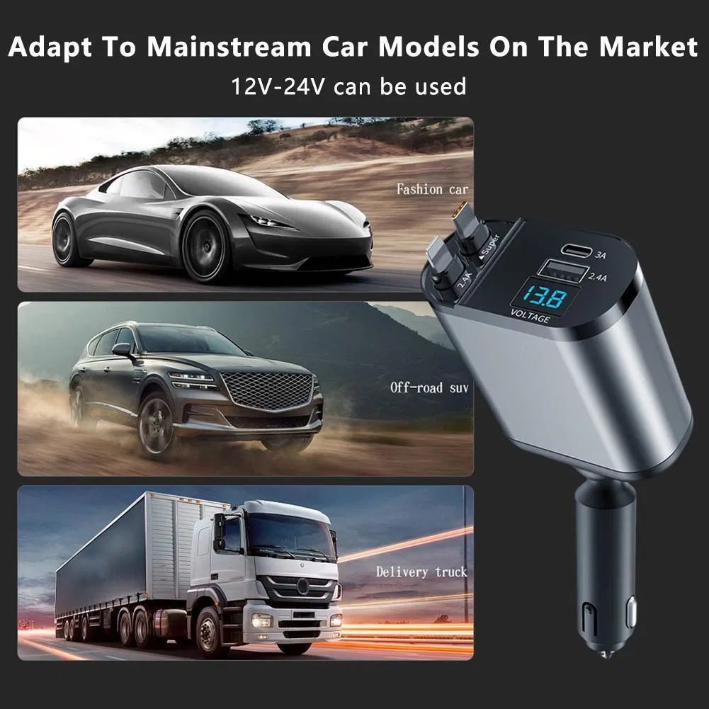 Retractable Car Charger 4 in 1 Fast Car Phone Charger 120W With USB Type C Cable photo 5