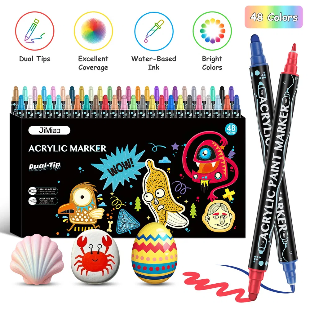 24/48 Colors Dual Tip Acrylic Paint Markers Set, Water-Based Paint Pens with Fine & Broad Tips, Quick-Dry Waterproof Art Markers for Rock Painting, Wood, Glass, Fabric, Ceramic, Canvas & DIY Crafts photo 8