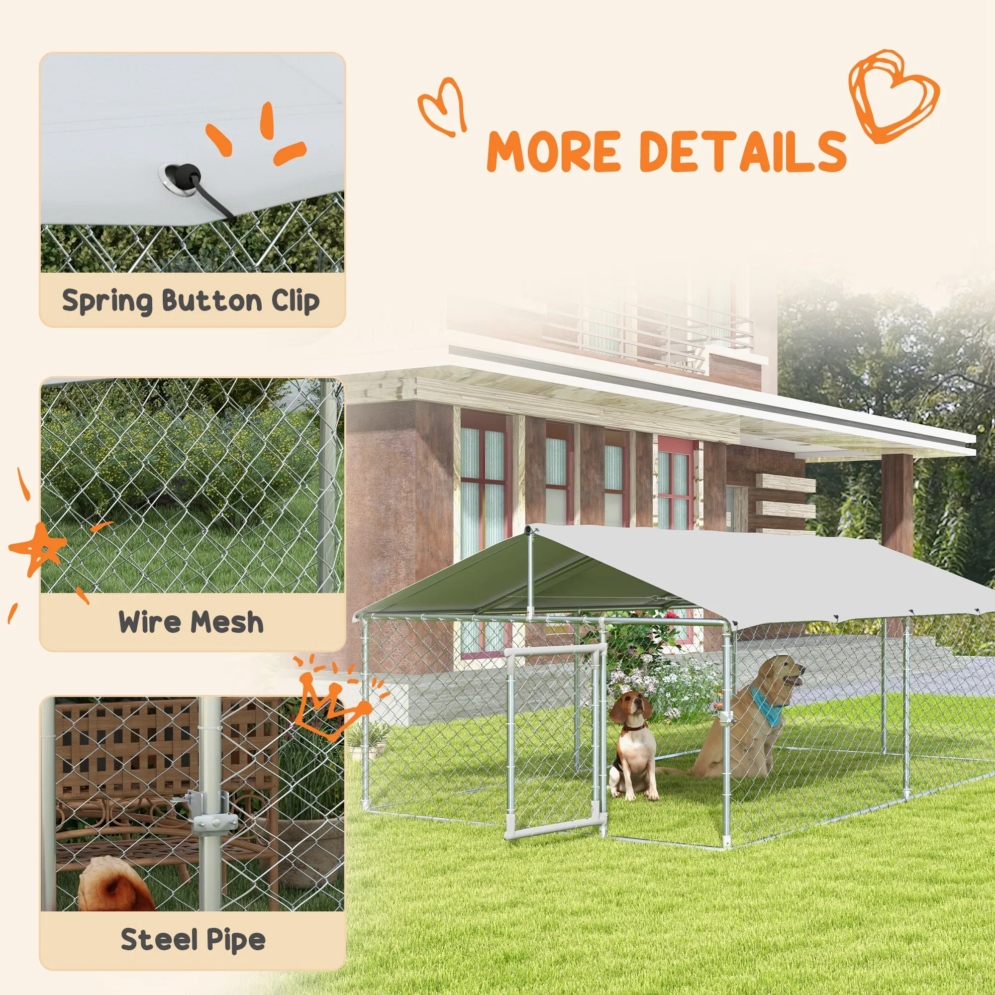 13.1' x 7.5' x 4.9' Outdoor Dog Kennel Dog Run with Waterproof, UV Resistant Cover for Medium Large Sized Dogs, Silver photo 4