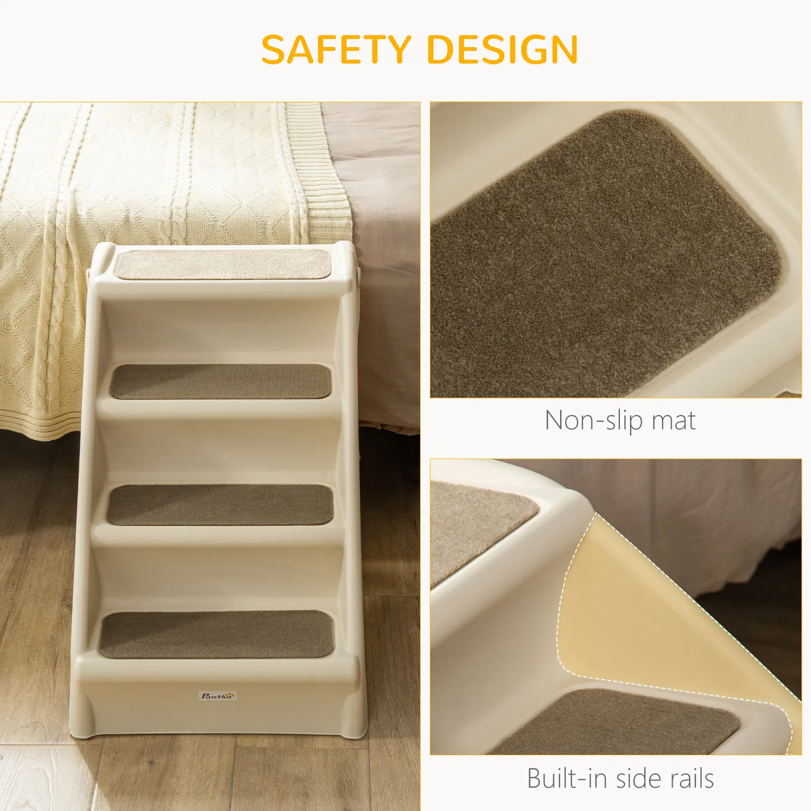 4-Level Portable Dog Stairs, Foldable Dog Steps for Small Dogs, Lightweight Cat Steps, with Nonslip Soft Mats, for High Bed, Sofa, Beige photo 4
