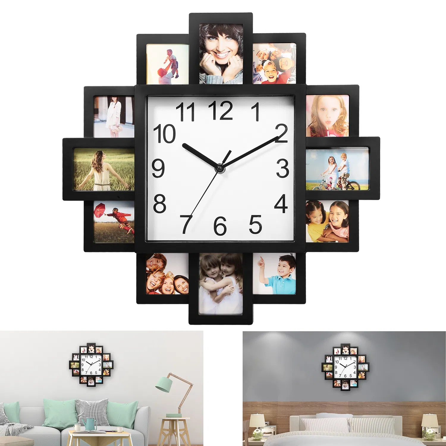 Photo Frame Clock Picture Collage 12-Picture Display Wall Clock Photowall Wall Hanging Home Decor photo 1