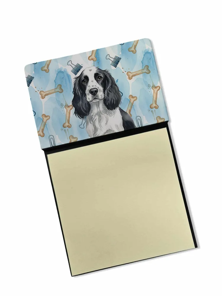 Black and White English Springer Spaniel Coworker Watercolor Sticky Note Holder Refillable Dispenser Desk Accessory 3x3 Pad Gift photo 8