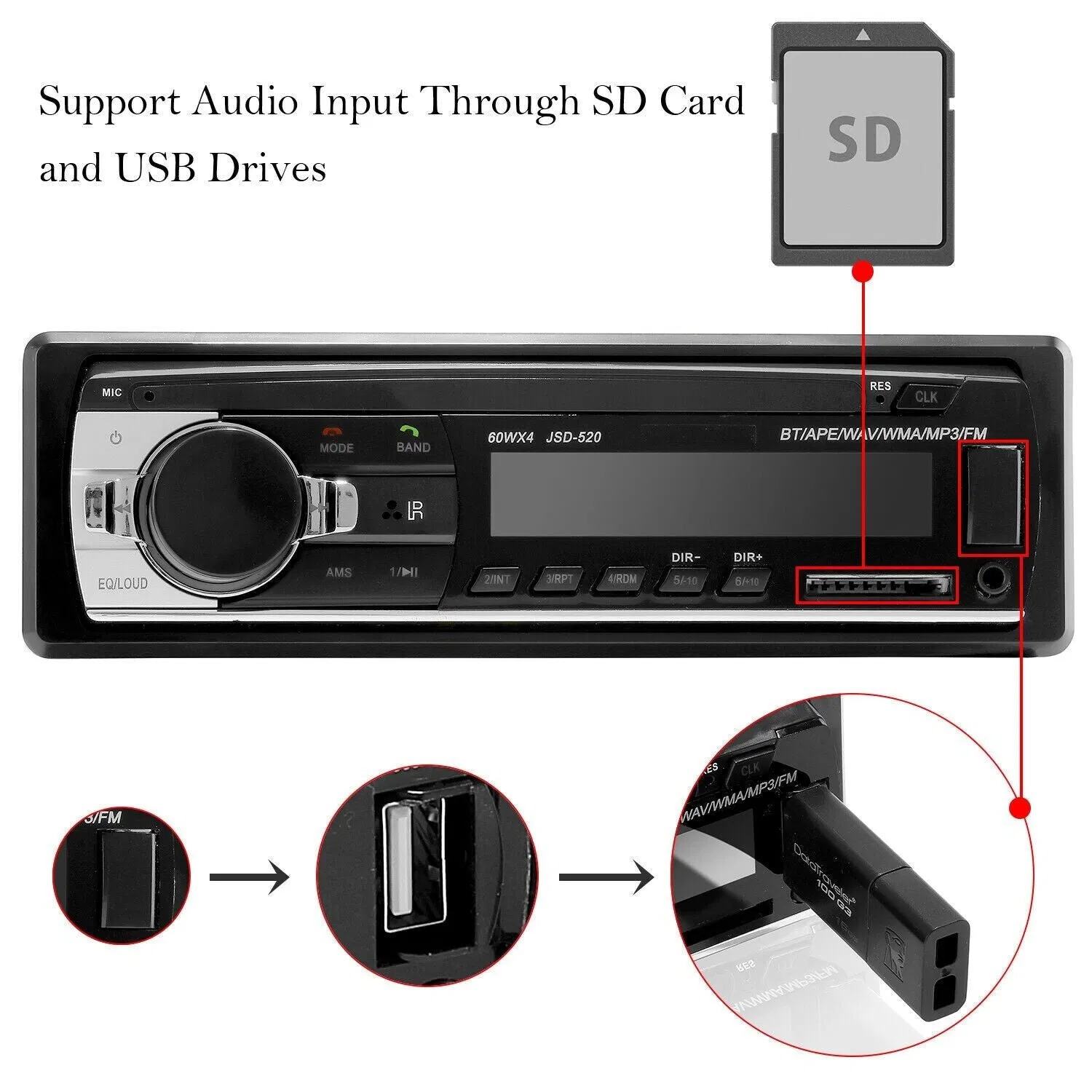 Bluetooth Car Stereo Audio In-Dash FM Aux Input Receiver SD USB MP3 Radio Player photo 4