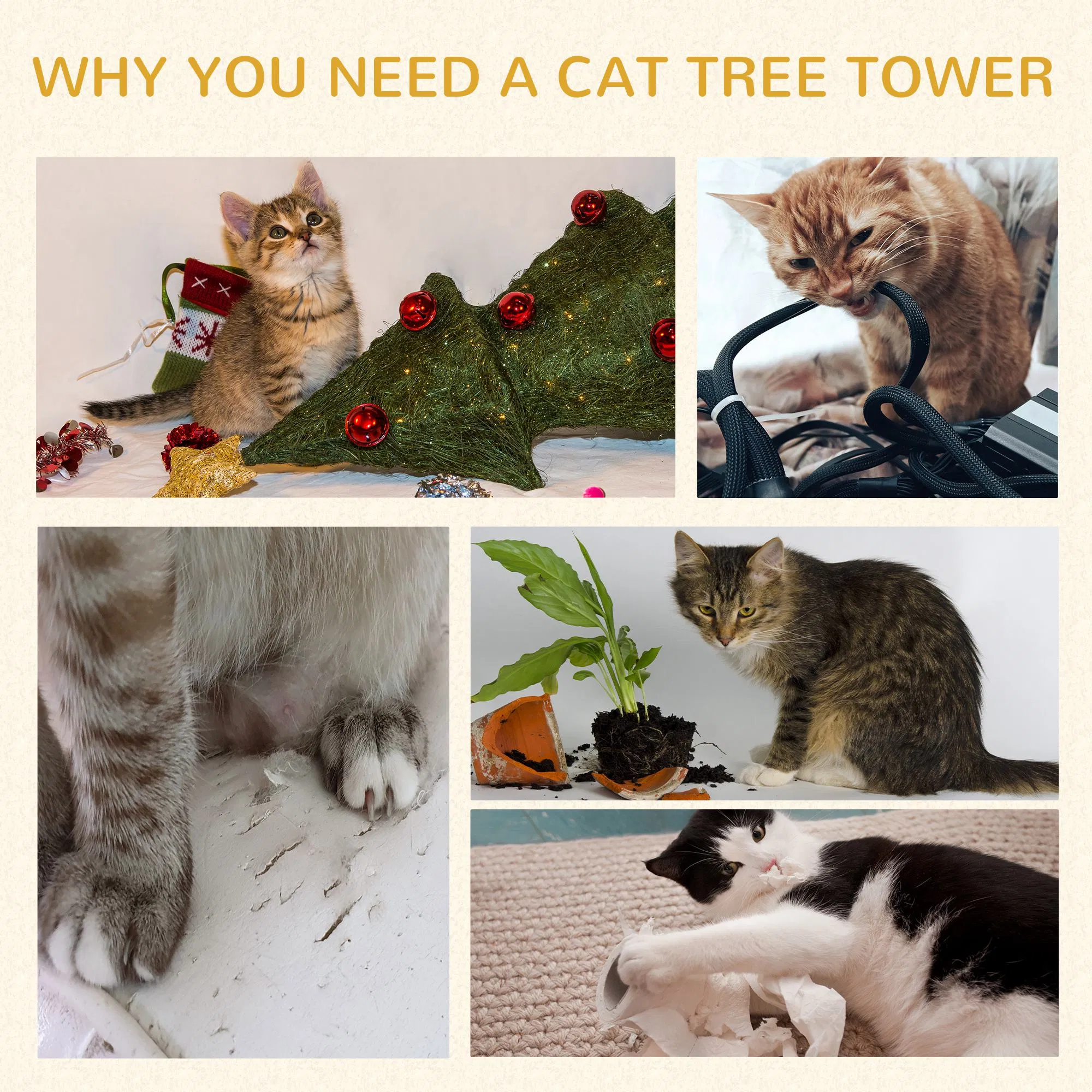 Cat Tree Kitty Tower with Sisal Mat Scratching Post, Cat Bed, Cushion, Perch, 18" x 18" x 36", Grey photo 4