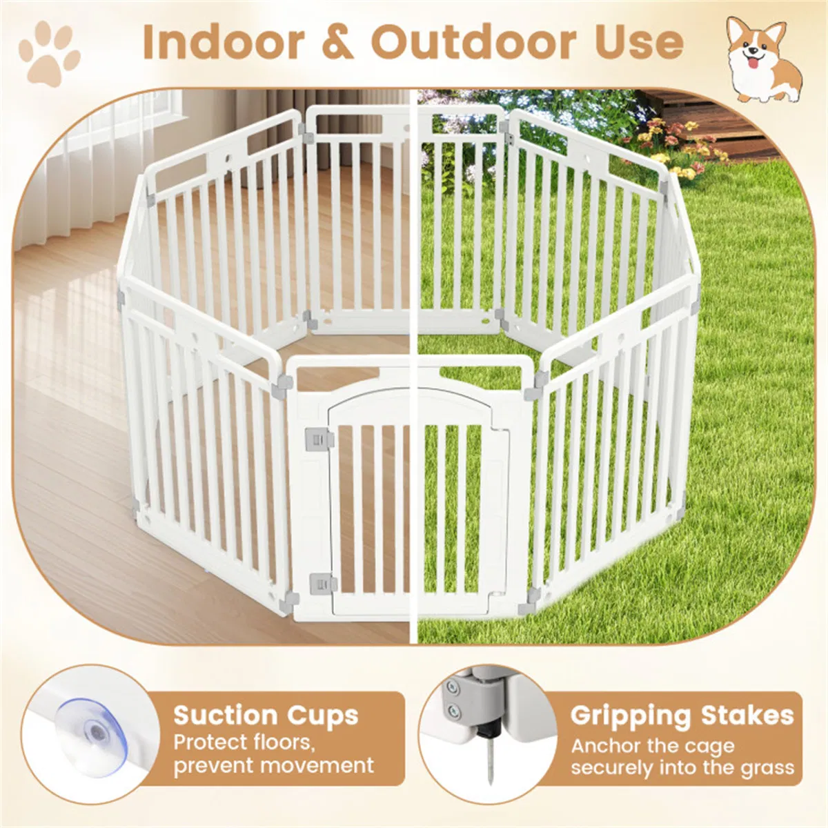 8-Panel HDPE Pet Fence (White) - Multiple Configurations (Octagon/Square/House), 50"x50"x32" Square Size, Lockable Door photo 5