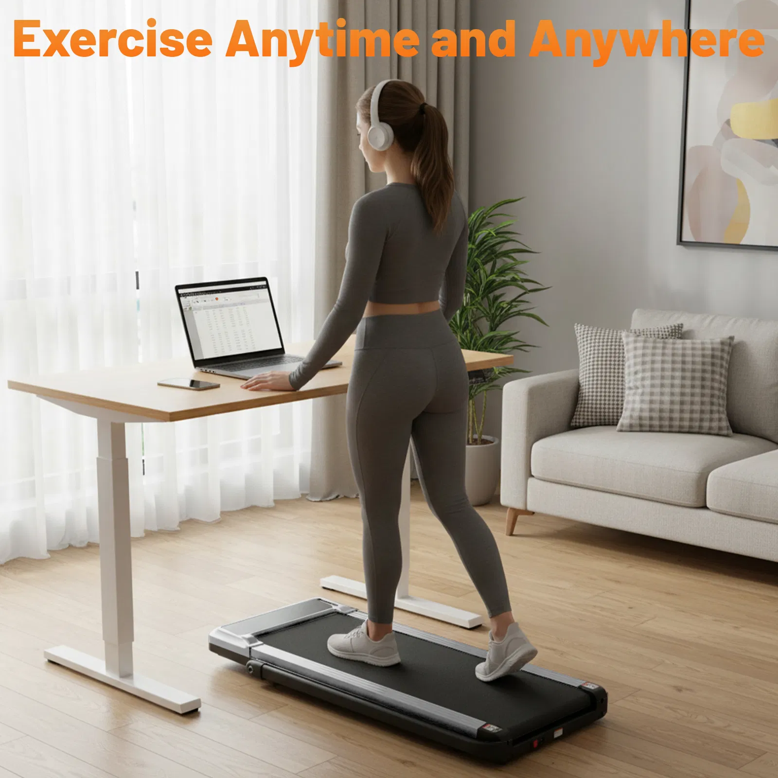 Compact Armless Treadmill, Quiet Under Desk Walking Pad, 200 Lbs Capacity 3 in 1 Portable Walking Treadmill photo 2