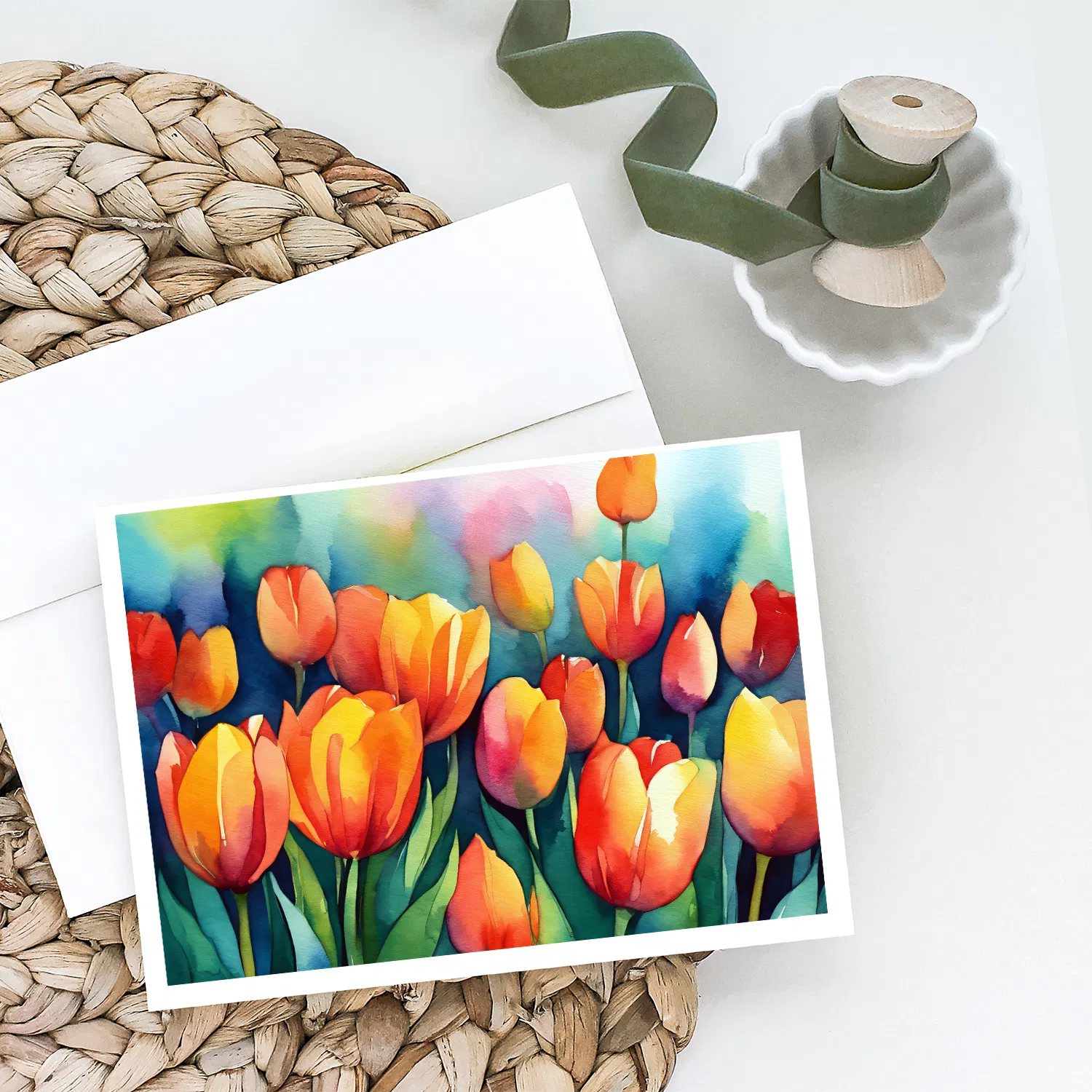 Tulips in Watercolor Greeting Cards Pack of 8 Blank Cards with Envelopes Whimsical A7 Size 5x7 Blank Note Cards photo 3