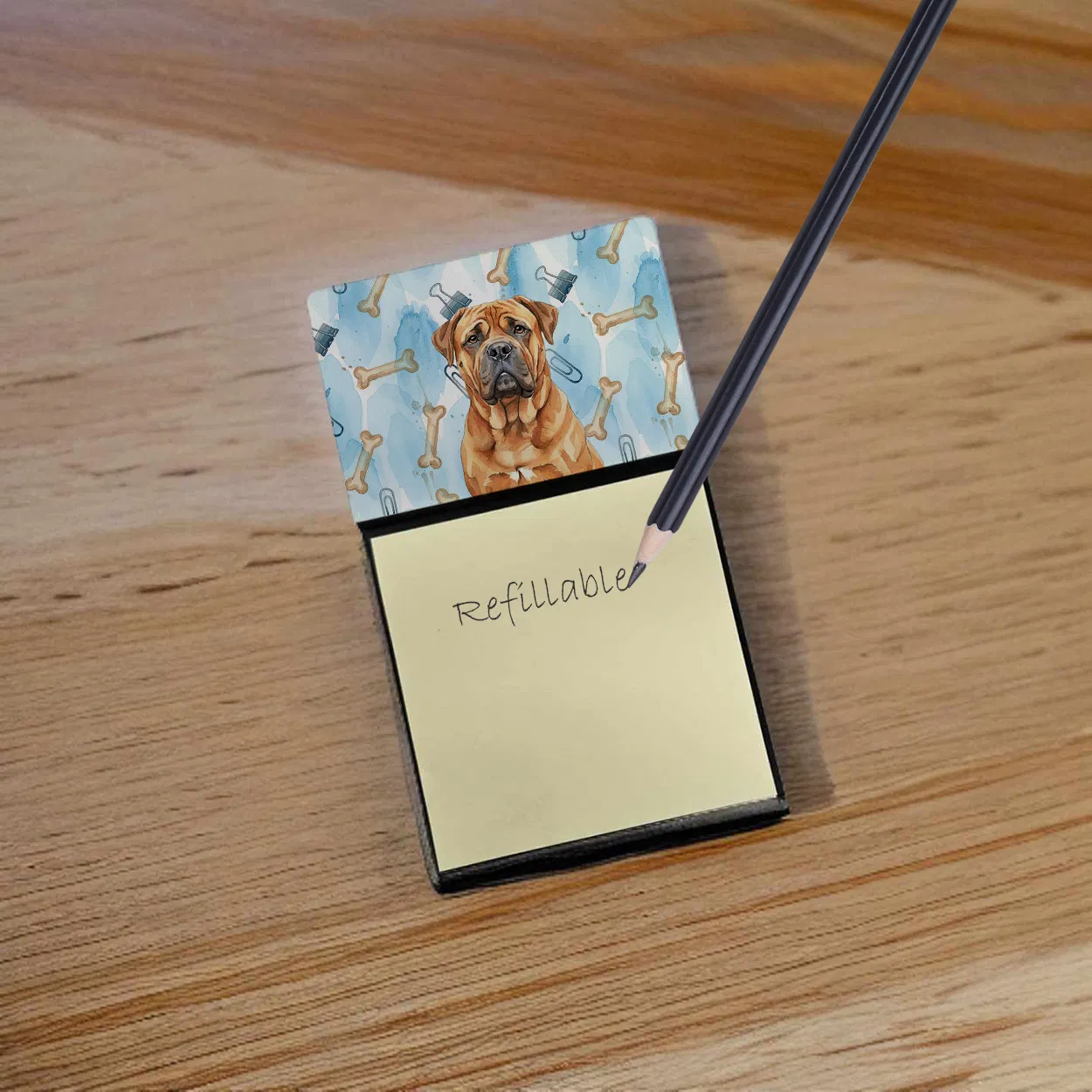 Red Bullmastiff Coworker Watercolor Sticky Note Holder Refillable Dispenser Desk Accessory 3x3 Pad Gift photo 4