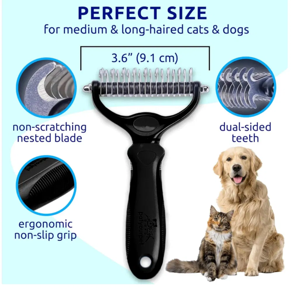 Black pet hair removal dog brush for hair removal - indoor cats use cat brush, long and short haired dogs use double-sided cat brush for hair removal and beauty tools, skin friendly photo 8