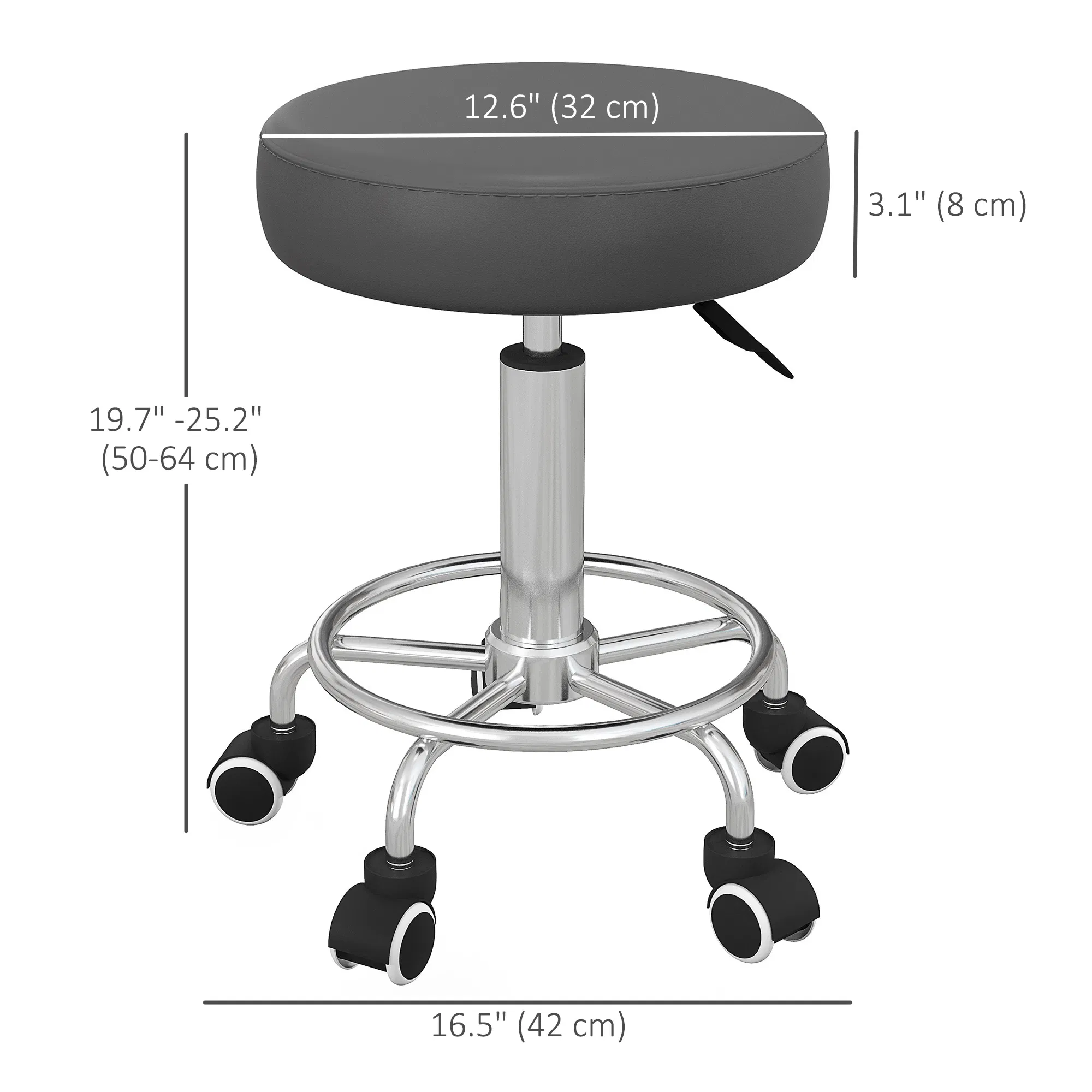 Vinsetto Salon Stool with Adjustable Height, PU Leather Barber Rolling Massage Tattoo Chair for Bar Beauty SPA, Grey photo 3