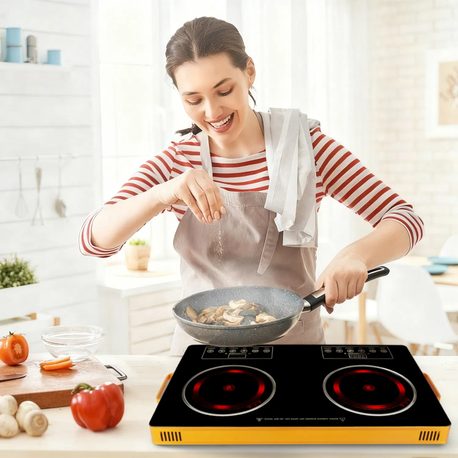 Portable Electric Double Burner 7000W, 110V Countertop Hot Plates with Smooth Heat-Resistant Glass Surface (Easy to Clean), 4 Preset Cooking Modes, 0-4H Timer for Camper/Studio/Office photo 5