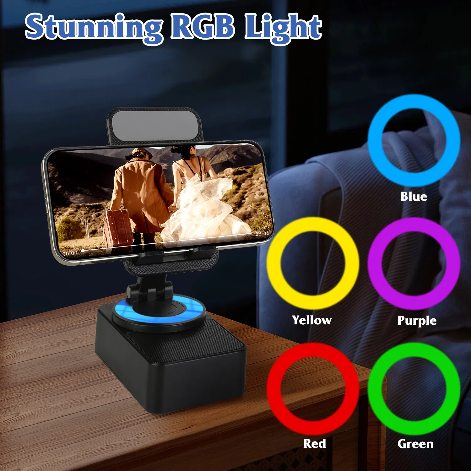 1Pc 4 In 1 Foldable Wireless Speaker Phone Stand With Power Bank 360ºRotatable Stand Wireless 5.3 Speaker 5000mAh Battery RGB Light for Phones iPads photo 5