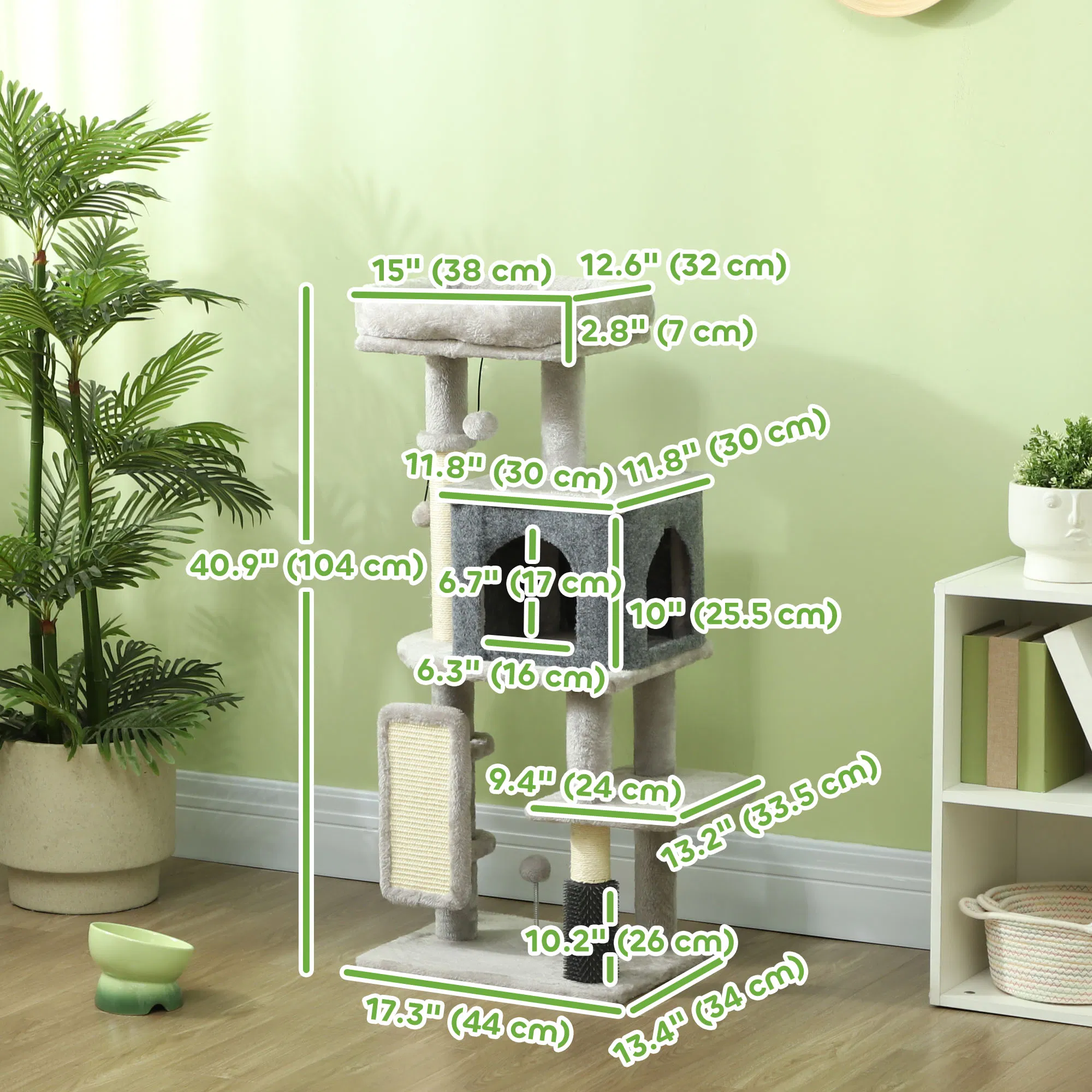 41 Inch Cat Tree with Scratching Posts, Cat Bed, Condo, Grooming Brush, Jumping Platforms, Toy Balls, Anti-tip Kit photo 4