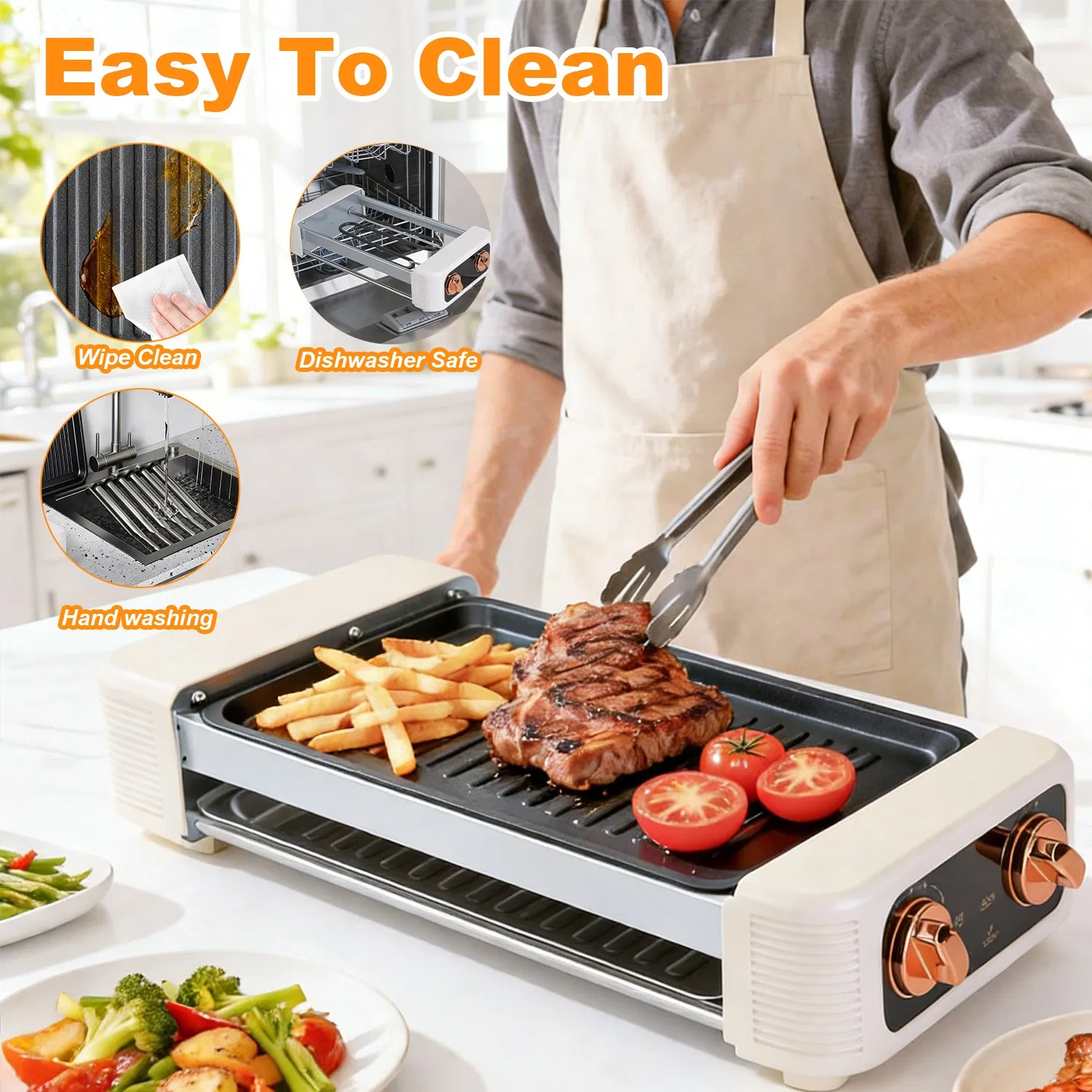 3 In 1 Electric Hot Dog Roller Machine with Grill & Griddle 6-Roller Hot Dog Cooker Smokeless Non-Stick Indoor Outdoor with 3 Temp Levels for BBQ Sausages Skewers Burgers Vegetables photo 4