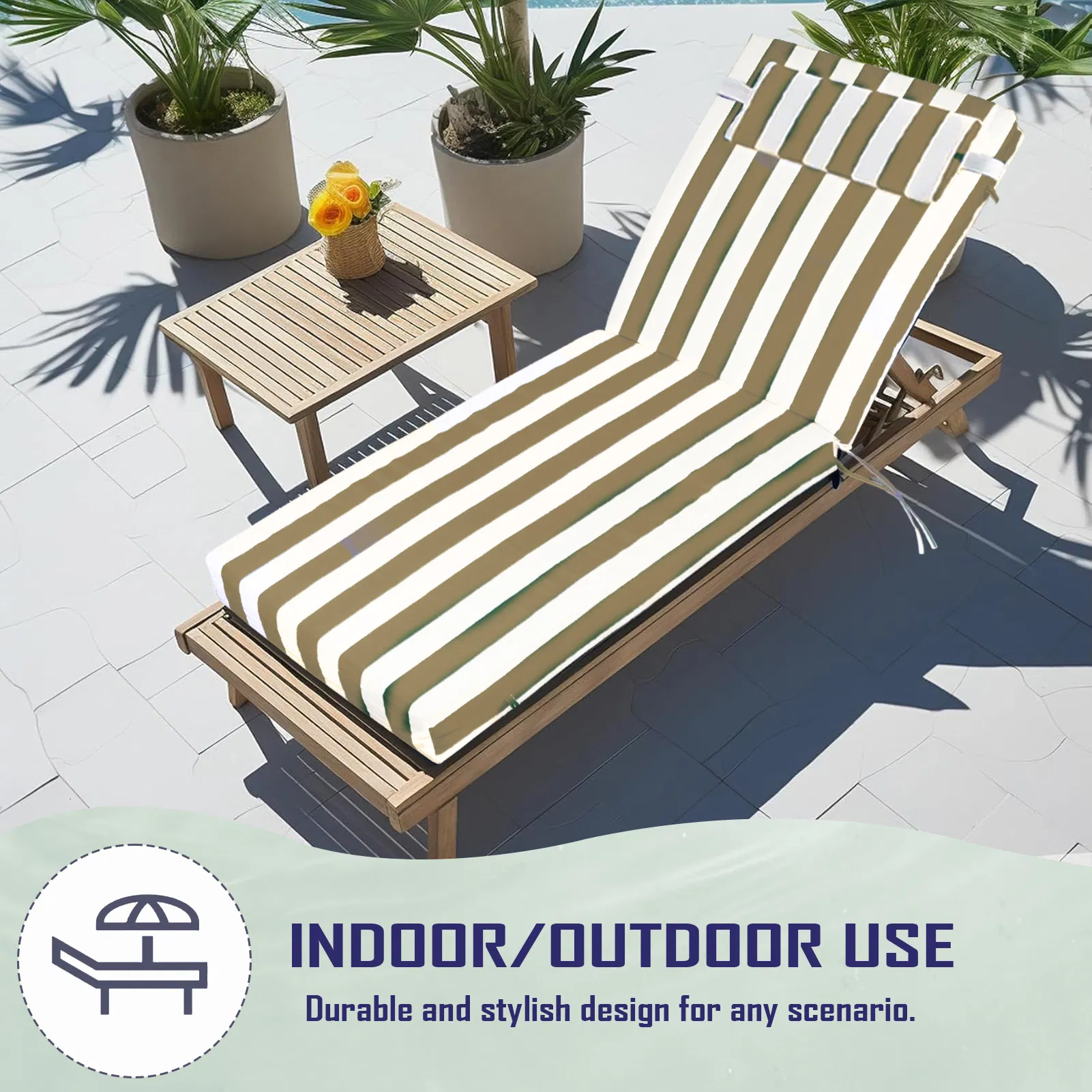 Outdoor Chaise Lounge Cushion, 72 in. x 21 in. x 3 in. Waterproof Fade-Resistant Patio Chair Pad for Pool Beach photo 3