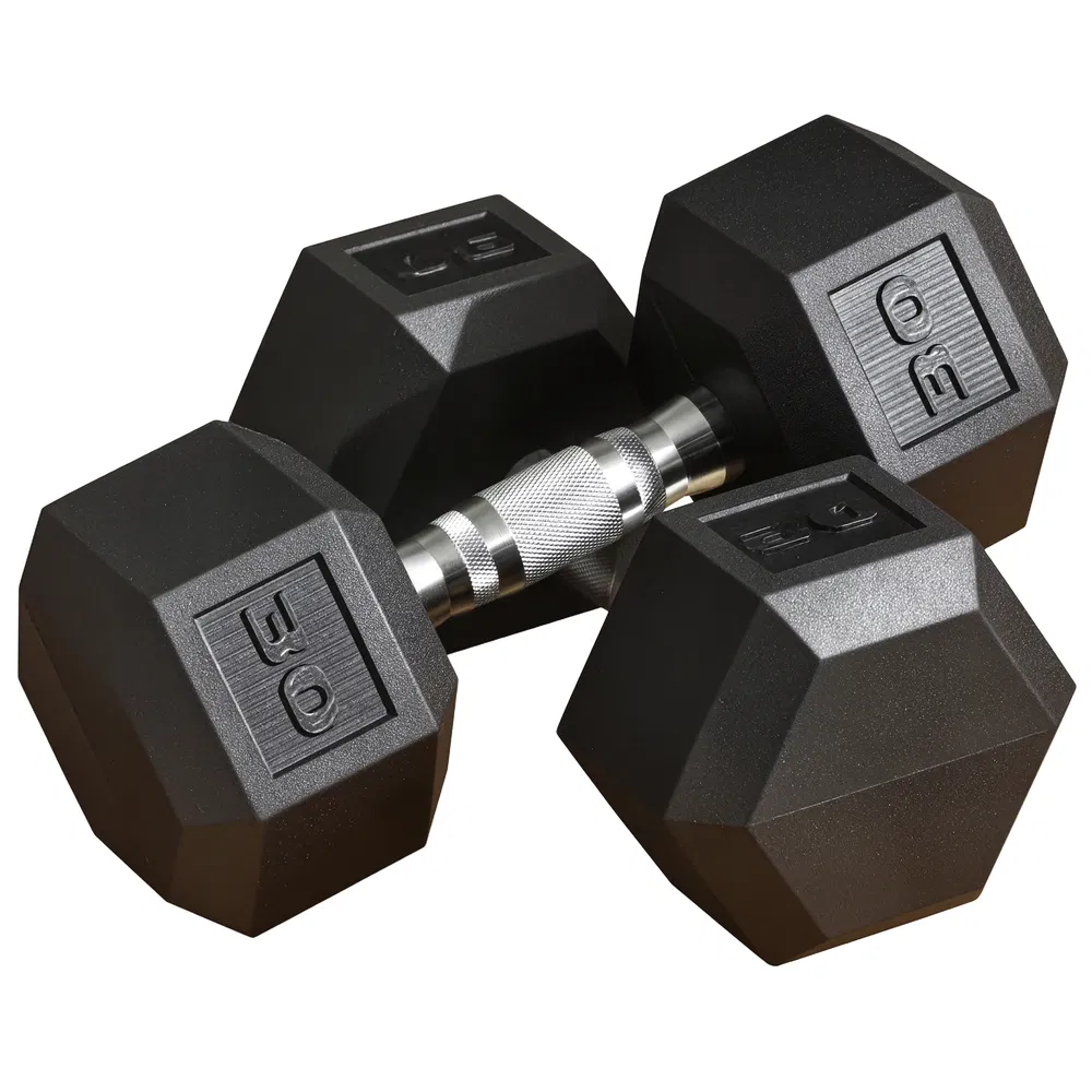 Rubber Dumbbells Weight Set, Total 60lbs 30lbs Each Dumbbell Hand Weight for Body Fitness Training for Home Office Gym, Black photo 7