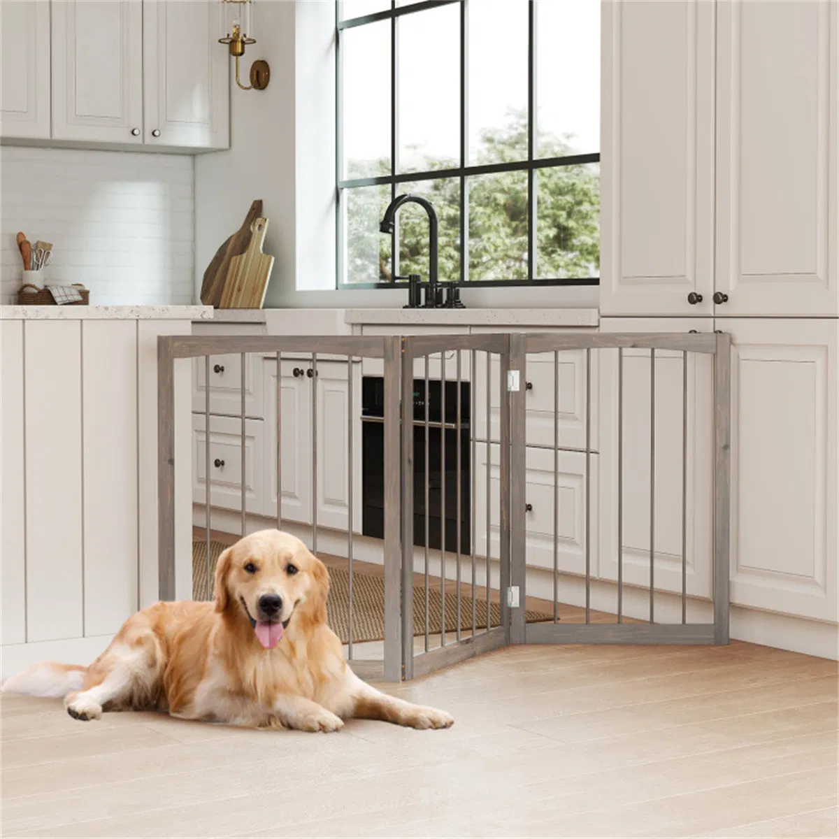 63" x 30" Gray Wooden Pet Fence photo 6