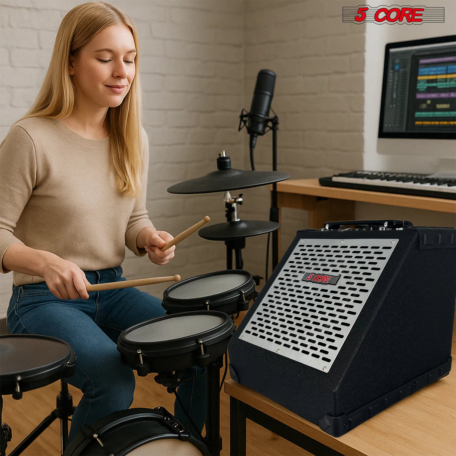 5 Core Electric Drum Amplifier 80W Professional Bluetooth Drumming Amp w 8' Speaker w 3 Band EQ photo 4