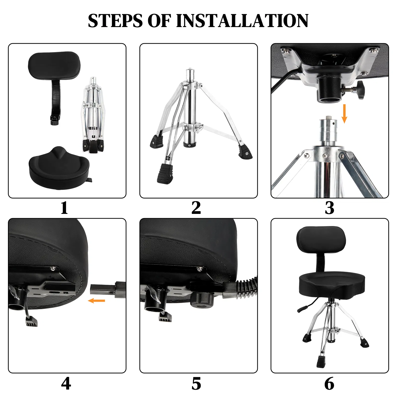 Drum Throne with Backrest, Hydraulic Drum Stool Adjustable Height, Heavy Duty Hydraulic Drum Seat Saddle Design for Drummers Black photo 6