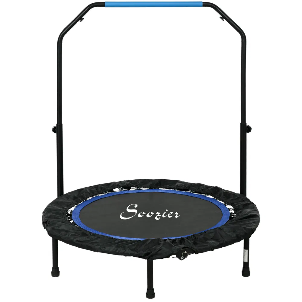 40" Foldable Mini Fitness Trampoline, with Adjustable Foam Handle, Blue photo 7