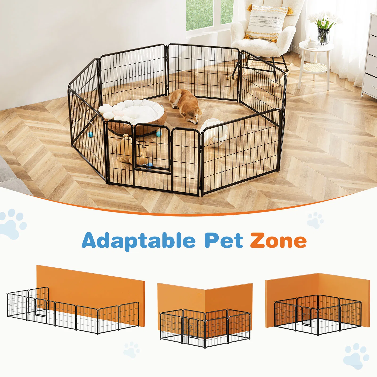 Dog Playpen Indoor Fence Height Metal Exercise Pen with Door Small Puppy/Medium/Large Dogs Animal Pet for Outdoor, Garden, Yard photo 2