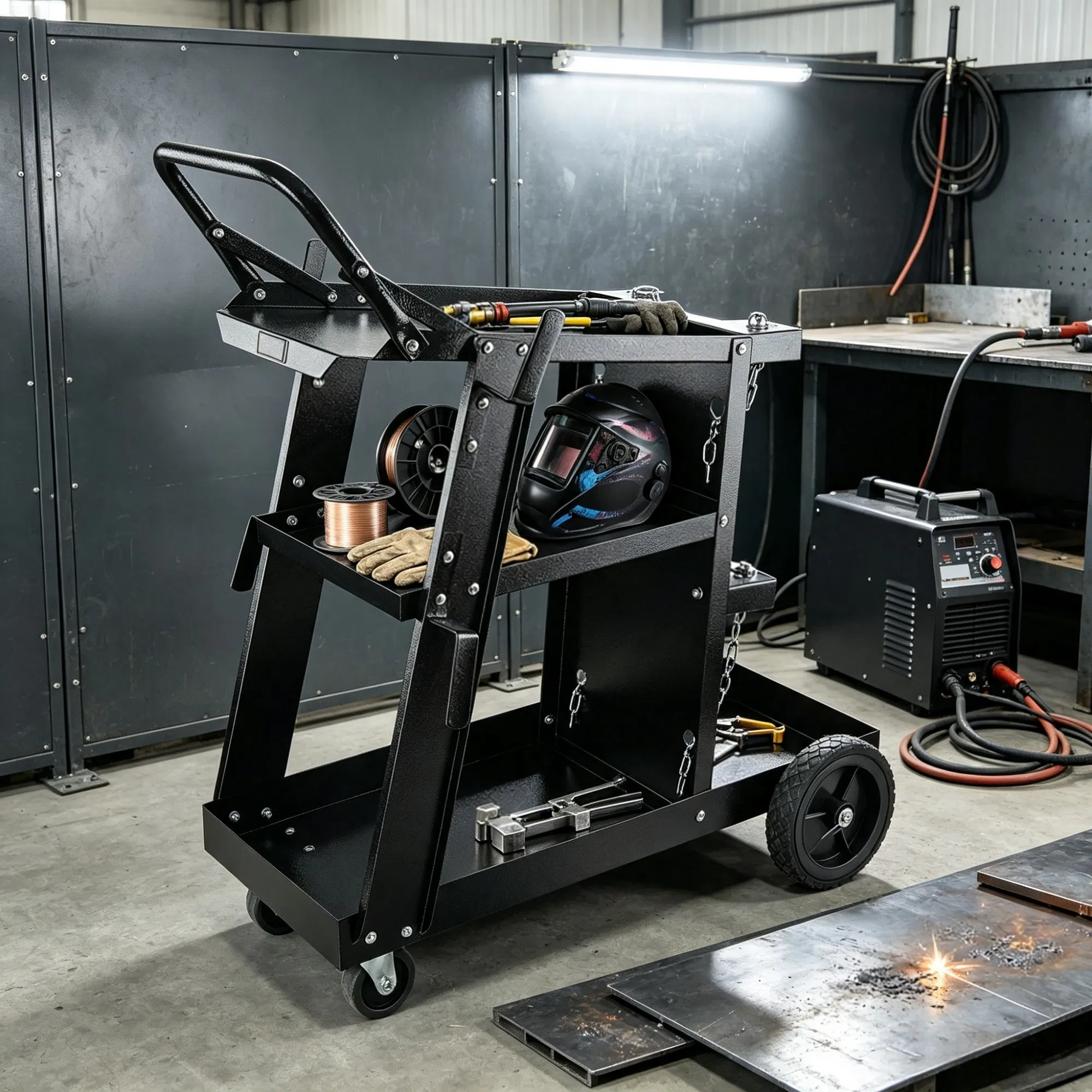 Heavy Duty Welding Cart 3-Tier, 400 Lbs Rolling Welder Cart with 360 Swivel Wheels & Tank Safety Chains for MIG TIG ARC MMA Plasma Cutter photo 5