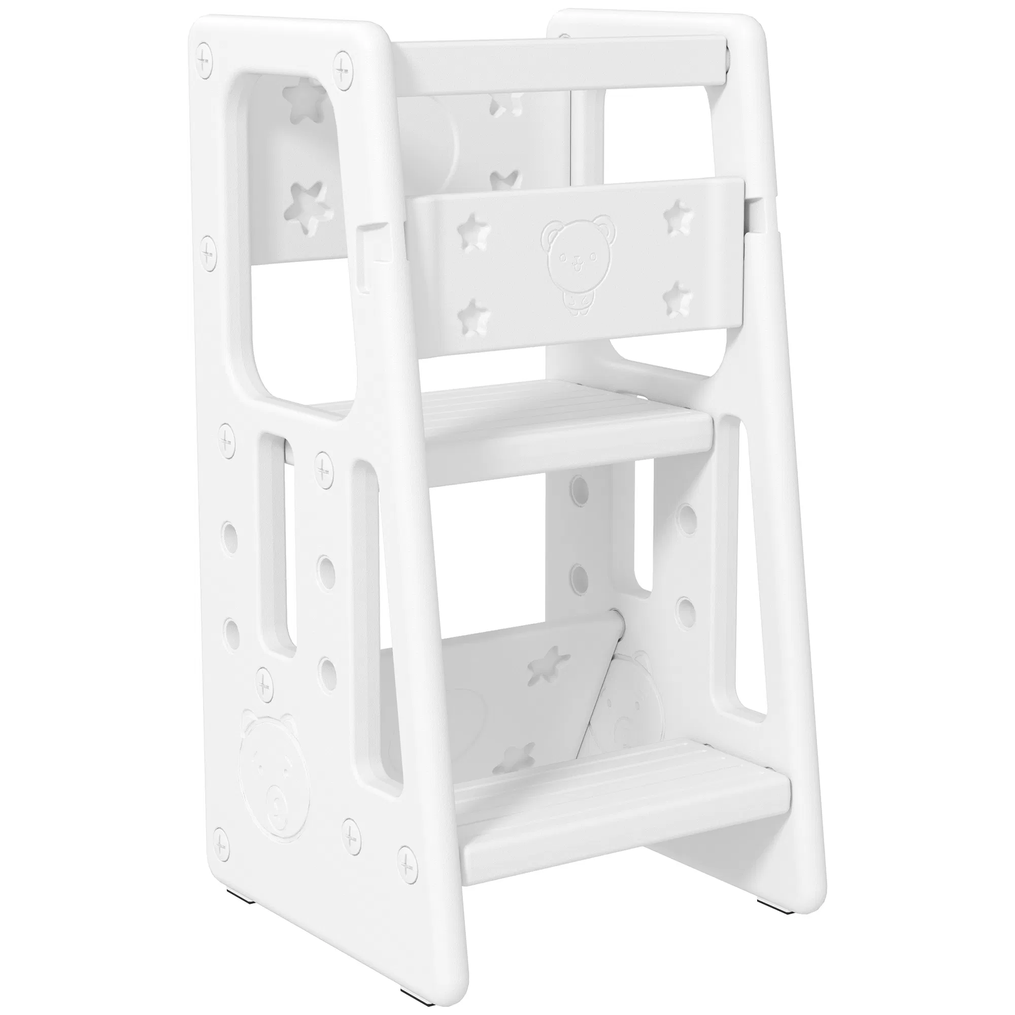 Toddler Kitchen Helper 2 Step Stool with Adjustable Height Platform and Safety Rail, White photo 1