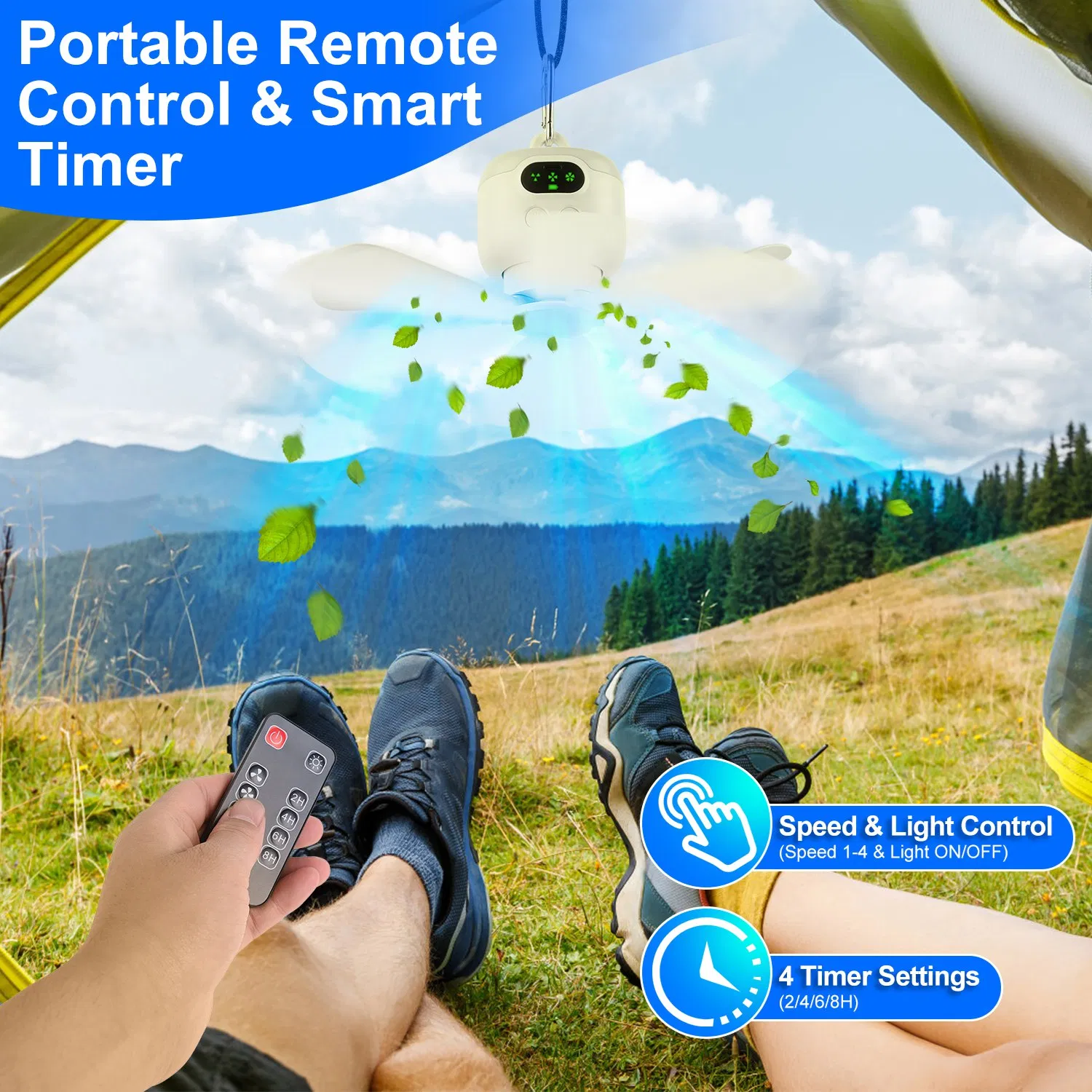 2 In 1 Portable Camping Fan with LED Lantern 8000mAh Battery Powered Tent Fan with Carabiner Digital Display 4 Speeds 4 Timer Settings for Camping Canopy Tents RV photo 5