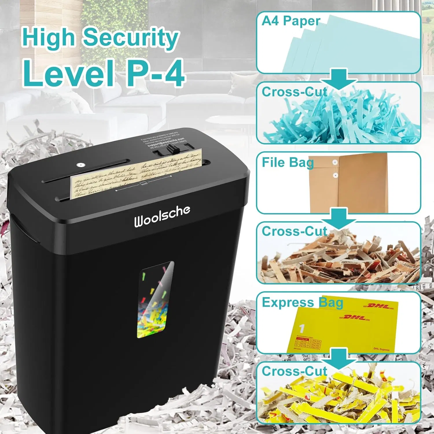 Paper Shredder for Home- 10-Sheet Cross Cut with 3.43-Gallon Basket - P-4 Security Level - 3-Mode Design - Shreds CD and Credit Card - Durable, Fast, and Jam Proof for Home Office(Shipment from FBA) photo 6