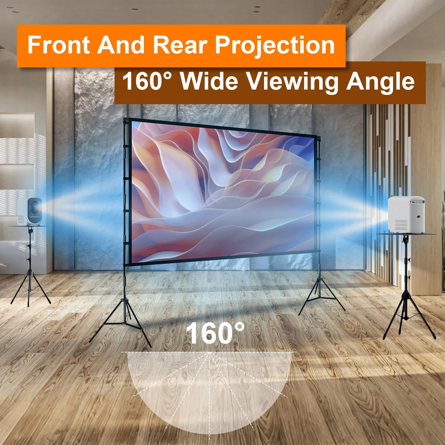 100-120" Portable Projector Screen with Stand, Foldable & Anti-Crease, HD 4K Movie Screen for Outdoor/Indoor Use, Home Theater, Parties & Business Presentations - Includes Carry Bag photo 8