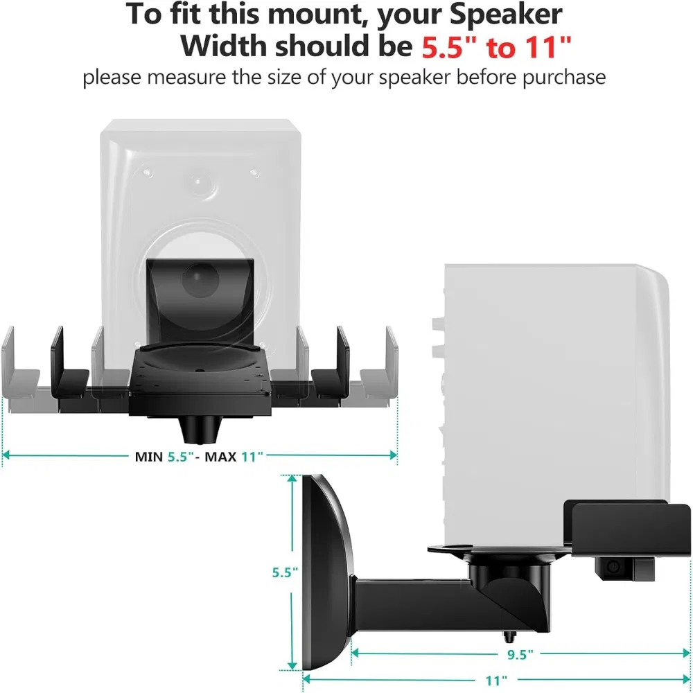 Speaker Wall Mount Adjustable Shelf Holder Swivel 180 Degree Bookshelf Brackets - 15 Inch Space for Speakers Pair Holds Upto 55lbs - WST 04-15 Pair photo 6