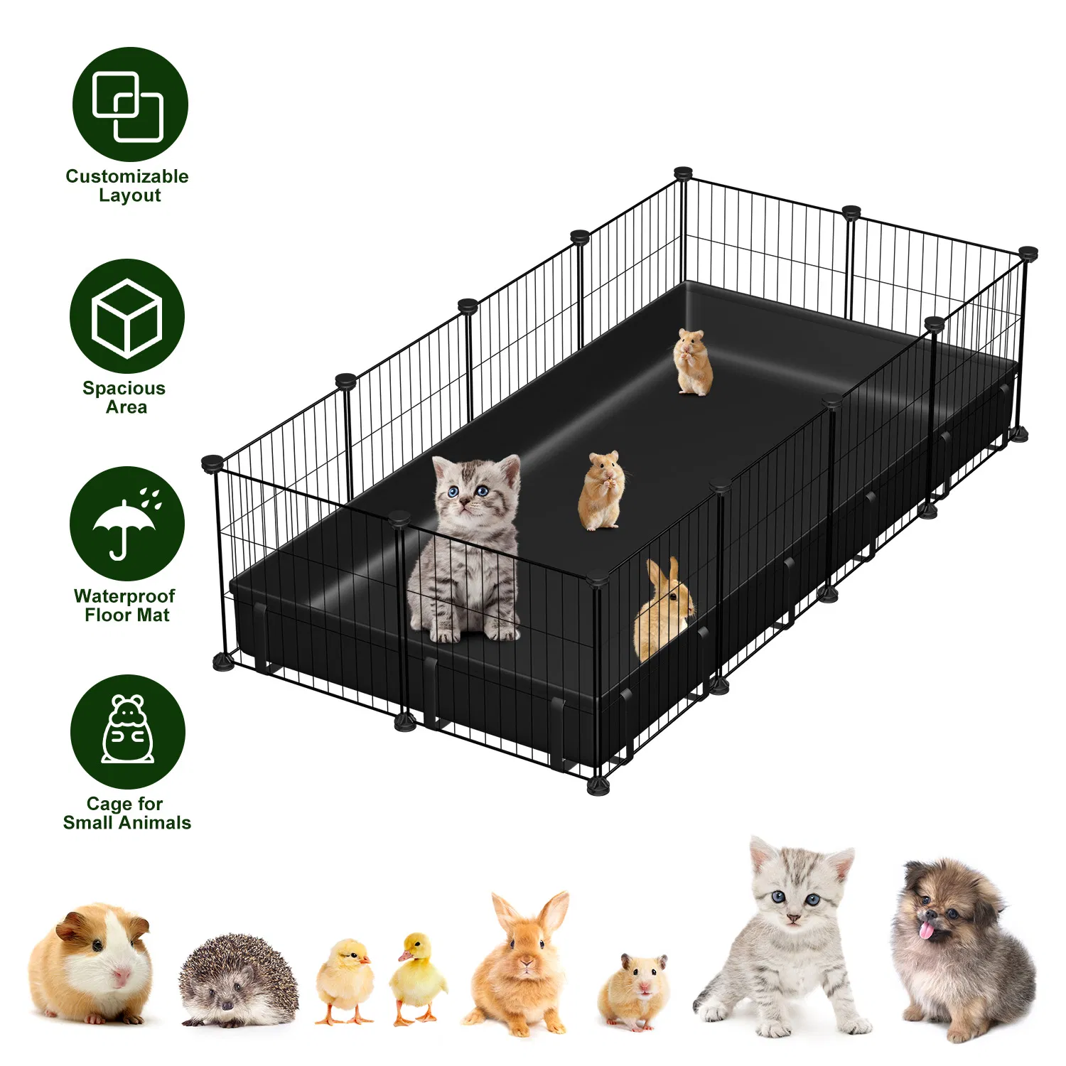 DIY Assemble Metal Small Pet Play Enclosure Multiple Layout Options,Small Animal Playpen DIY Metal Pet Enclosure with 20 Panels Waterproof Floor Mat for Hedgehogs Chickens Ducklings Rabbits photo 1