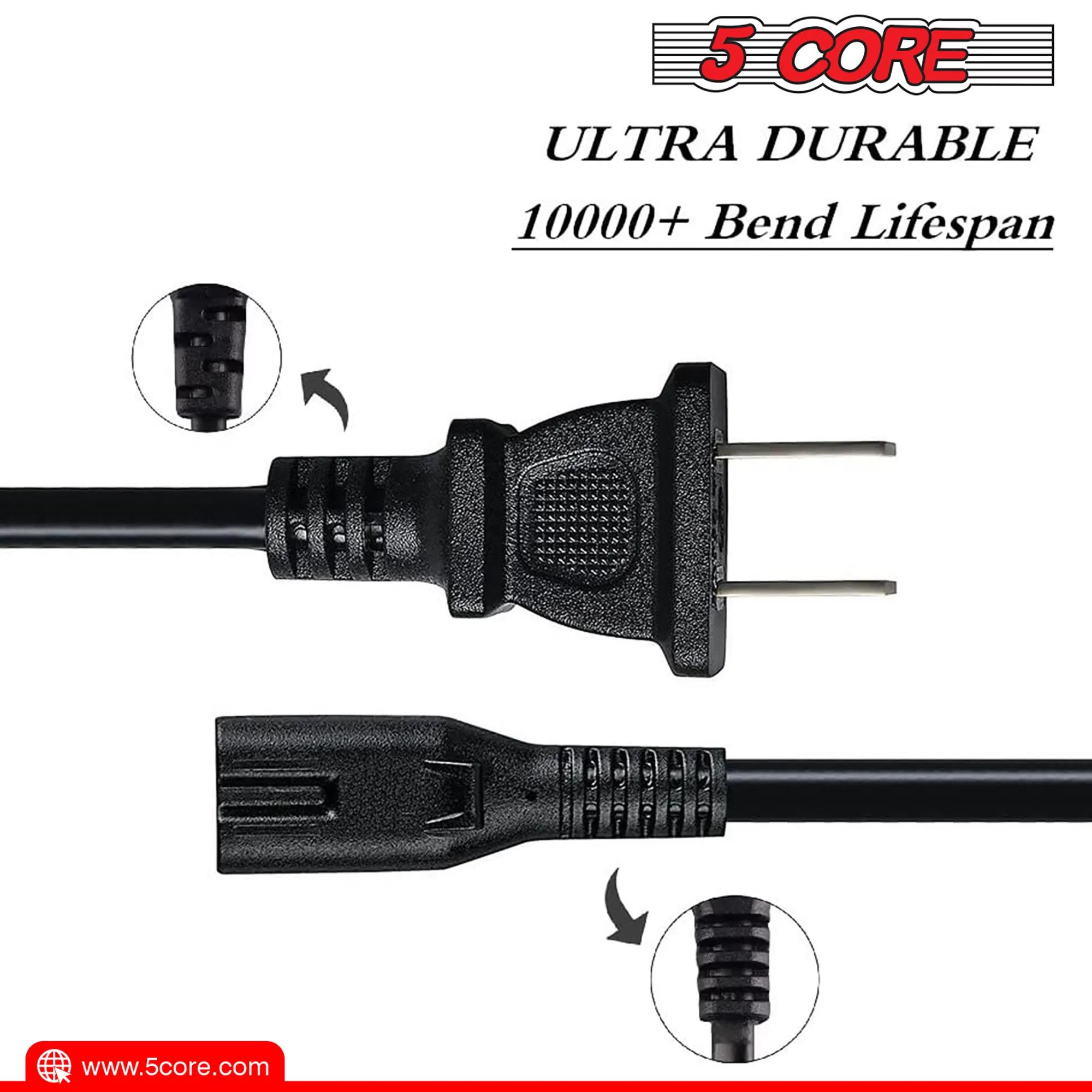 5 Core AC Power Cord 12 Ft ? 2 Prong US Male to Female Extension Adapter ? 16AWG/2C 125V 13A 1/2/5 Pc - PP 1002 photo 2