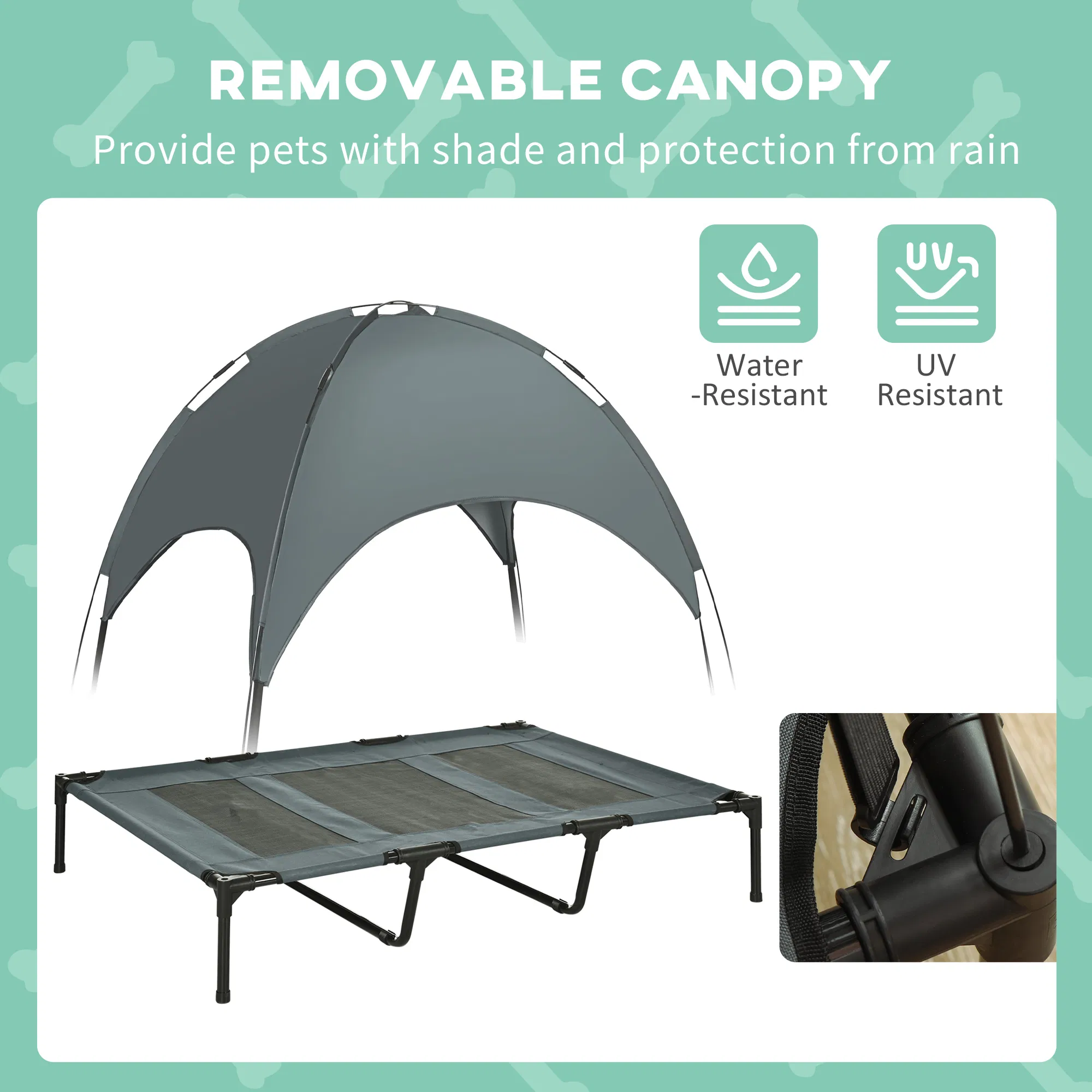 Elevated Dog Bed with Canopy, Portable Raised Dog Cot for XL Sized Dogs, Indoor & Outdoor, 48" x 36" x 43", Grey photo 3
