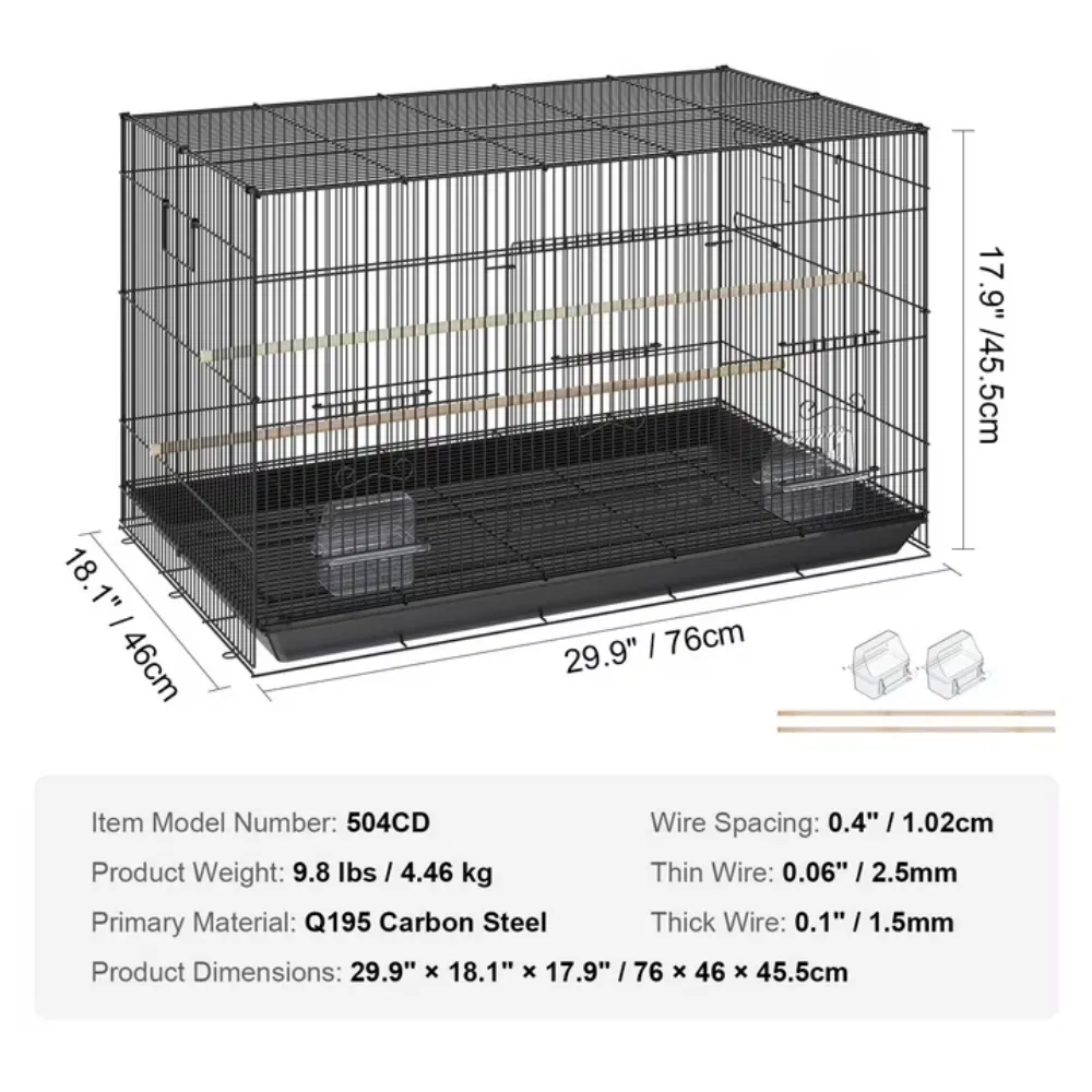30" Bird Enclosure, Durable Metal Cage for Small Parrots, Budgies, Lovebirds, and Canaries, Includes Mobile Stand and Tray (Shipment from Walmart) photo 2