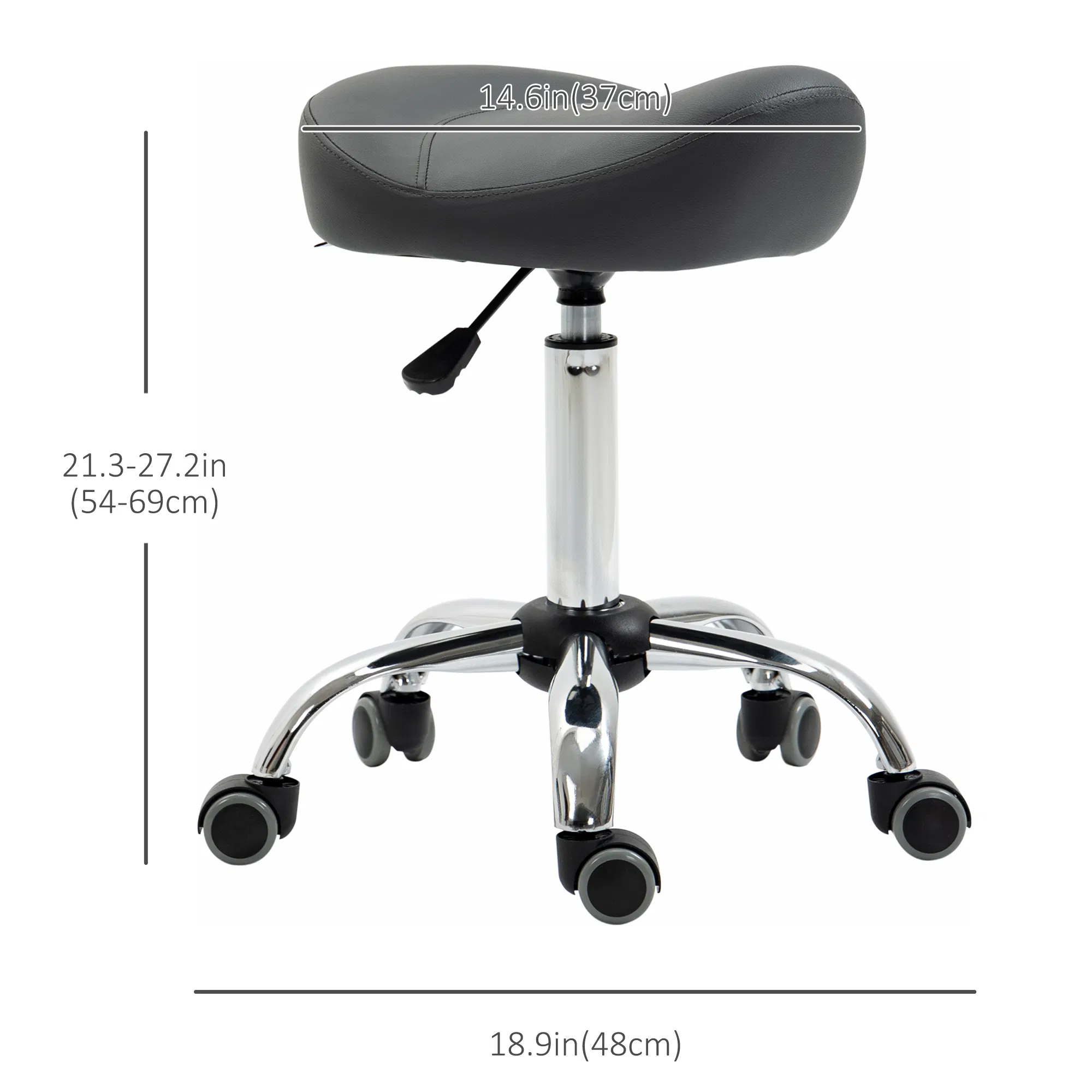 Saddle Stool, Height Adjustable Rolling Salon Chair with PU Leather for Massage, Spa, Clinic, Beauty and Tattoo, Grey photo 3