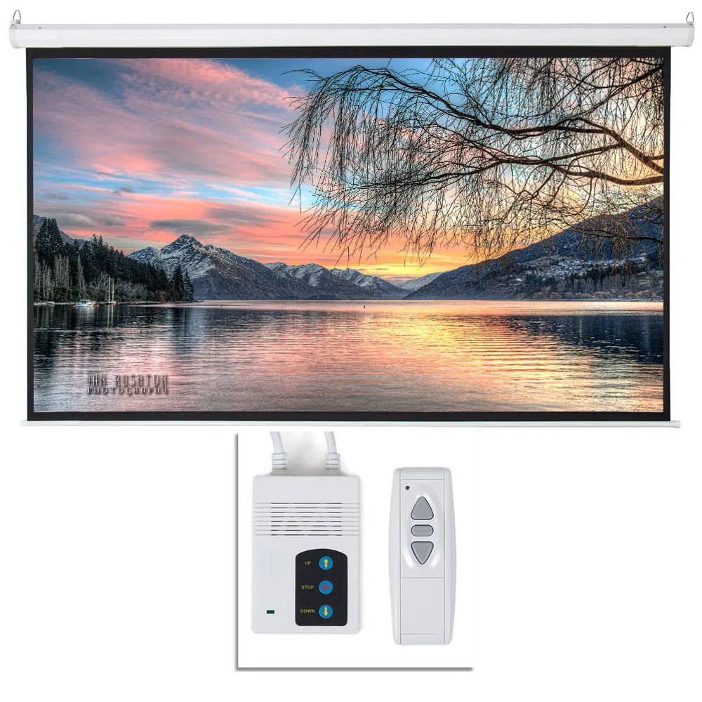 92" 16:9 80" x 45" Viewing Area Motorized Projector Screen with Remote Control Matte White photo 5