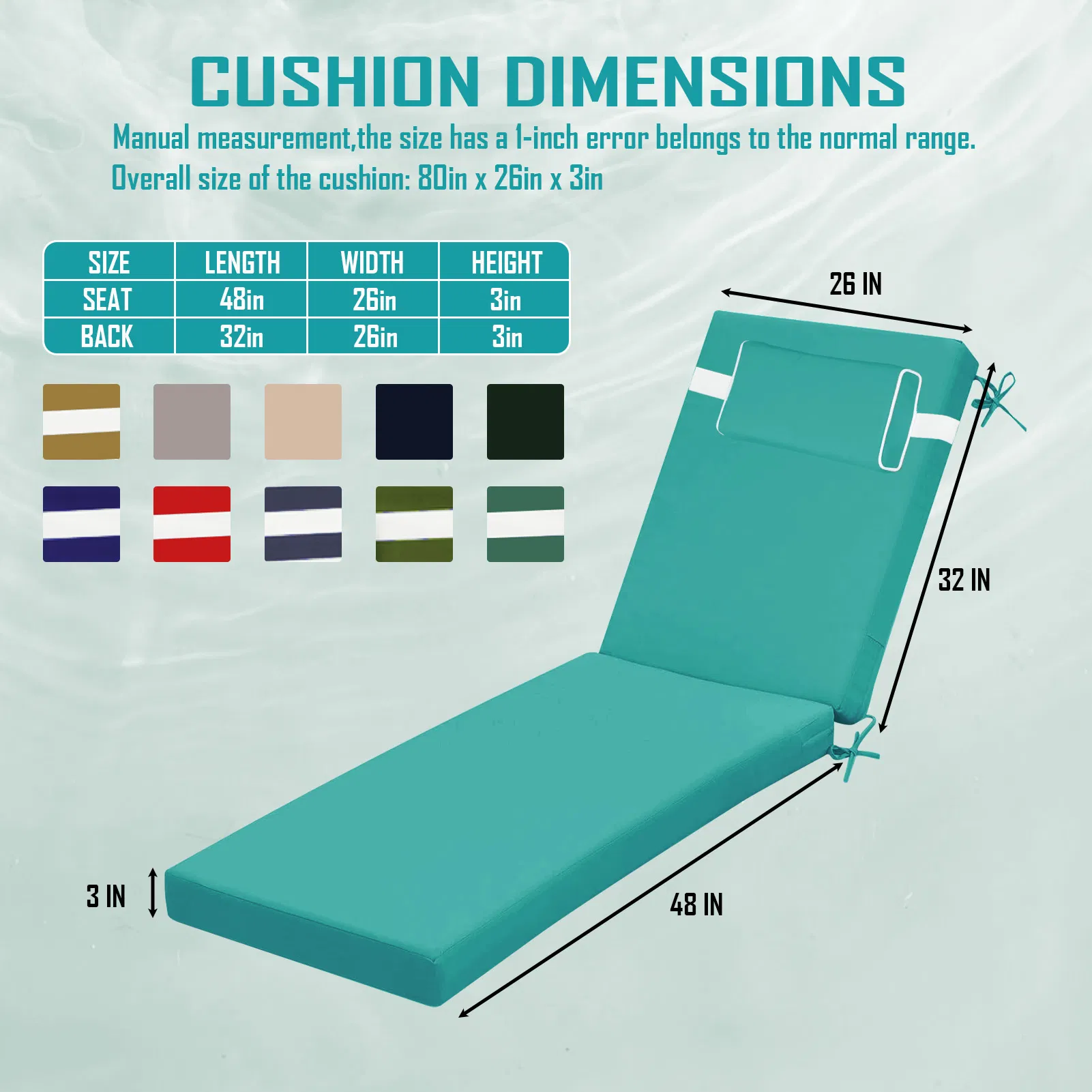 Outdoor Chaise Lounge Cushion, 80 in. x 26 in. x 3 in. Waterproof Fade-Resistant Patio Chair Pad for Pool Beach photo 6