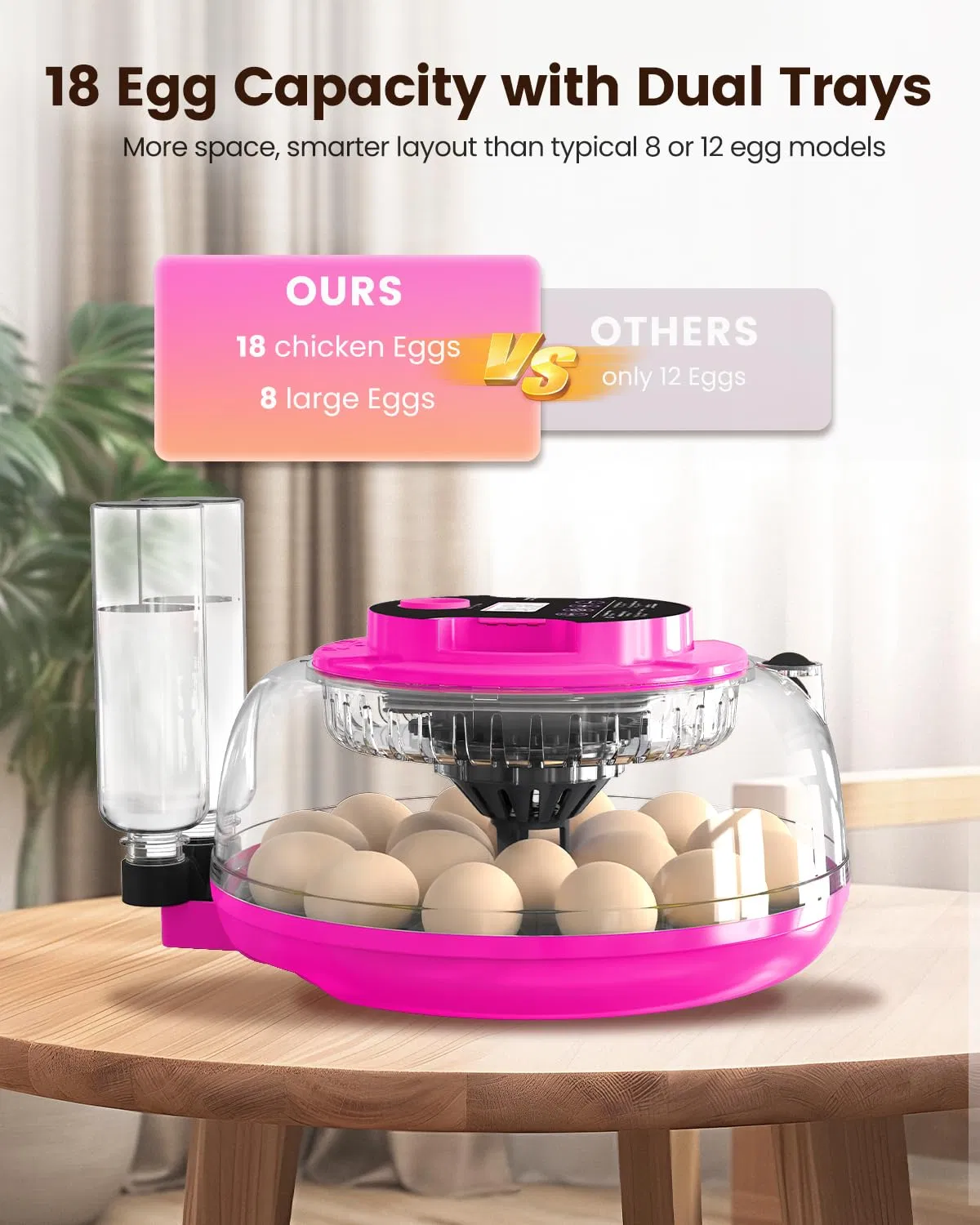Incubator for Hatching Eggs, 18 Eggs Capacity, Incubators with Egg Candler, Automatic Egg Turner, Temperature & Humidity Control, Full Viewing for Chicken, Duck, Quail, Goose, Parrot, Pigeon photo 2