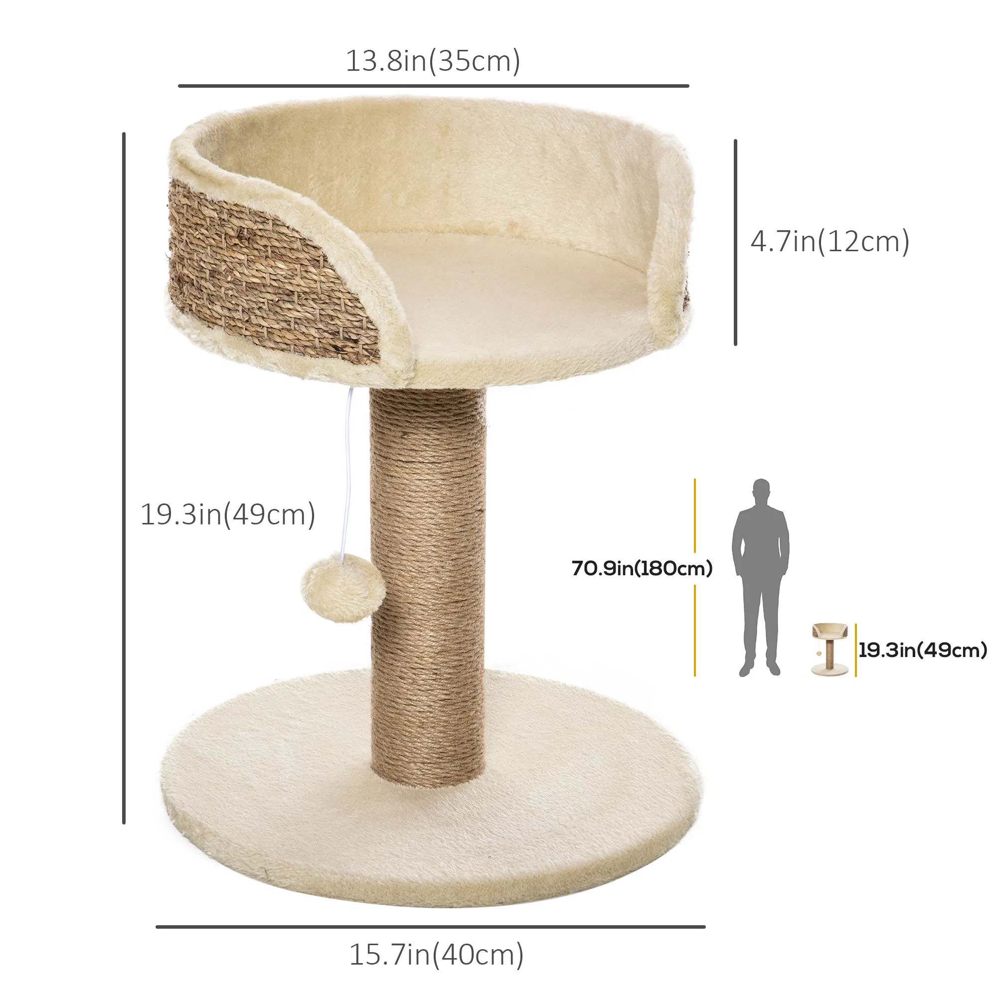 Cat Tree with Scratching Post, Toy Ball, Perch, Small Cat Tower for Indoor Cats - 16" x 16" x 19", Beige photo 4