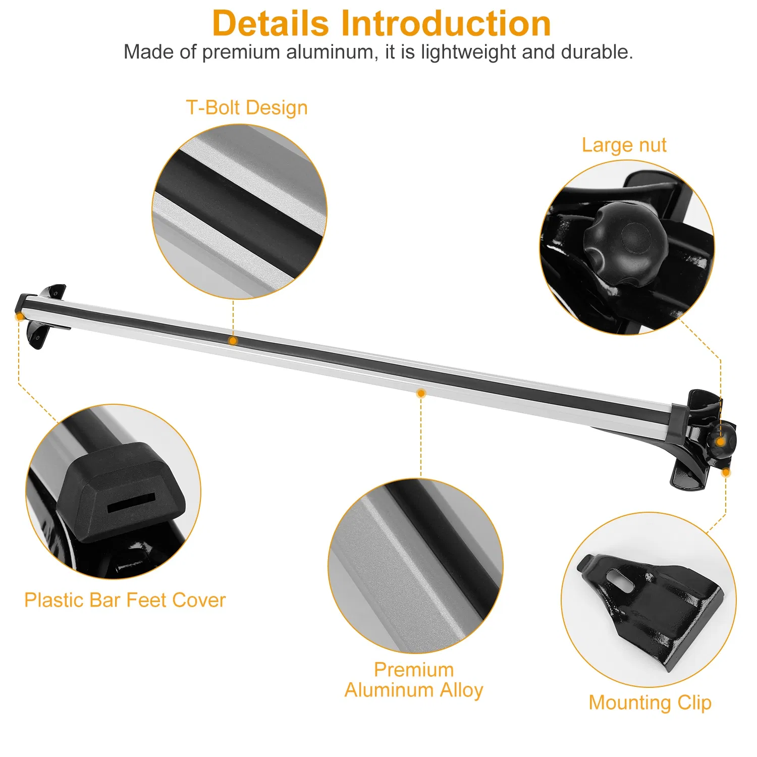 47.24in Universal Top Roof Rack Cross Bar Cargo Carrier Aluminum Crossbar Rack w/ 165LBS Capacity Fit for Most Vehicle Wagon Car Without Roof Side Rail photo 8