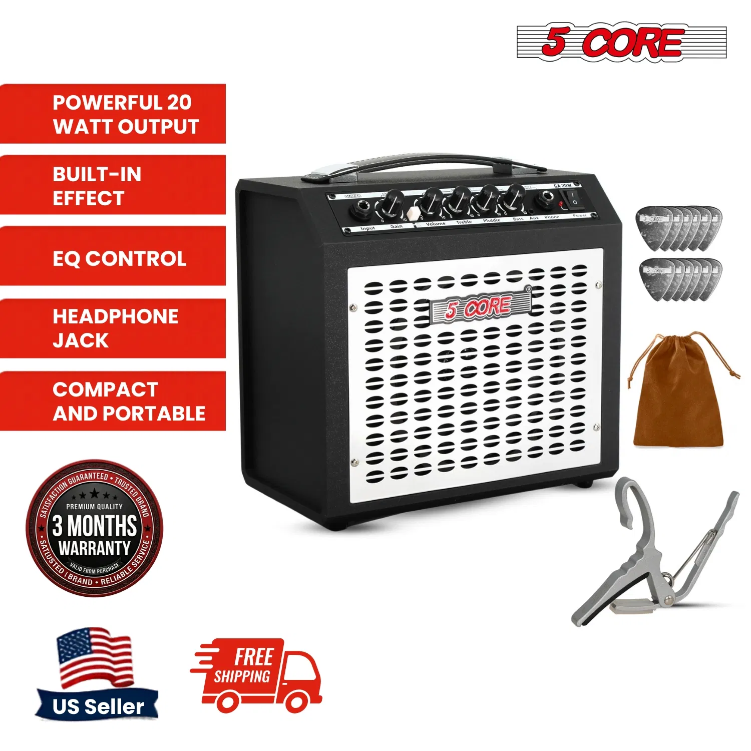 5 Core Guitar Amp Electric Portable Mini Amplifier w Built in Speaker Aux Headphone Jack photo 7
