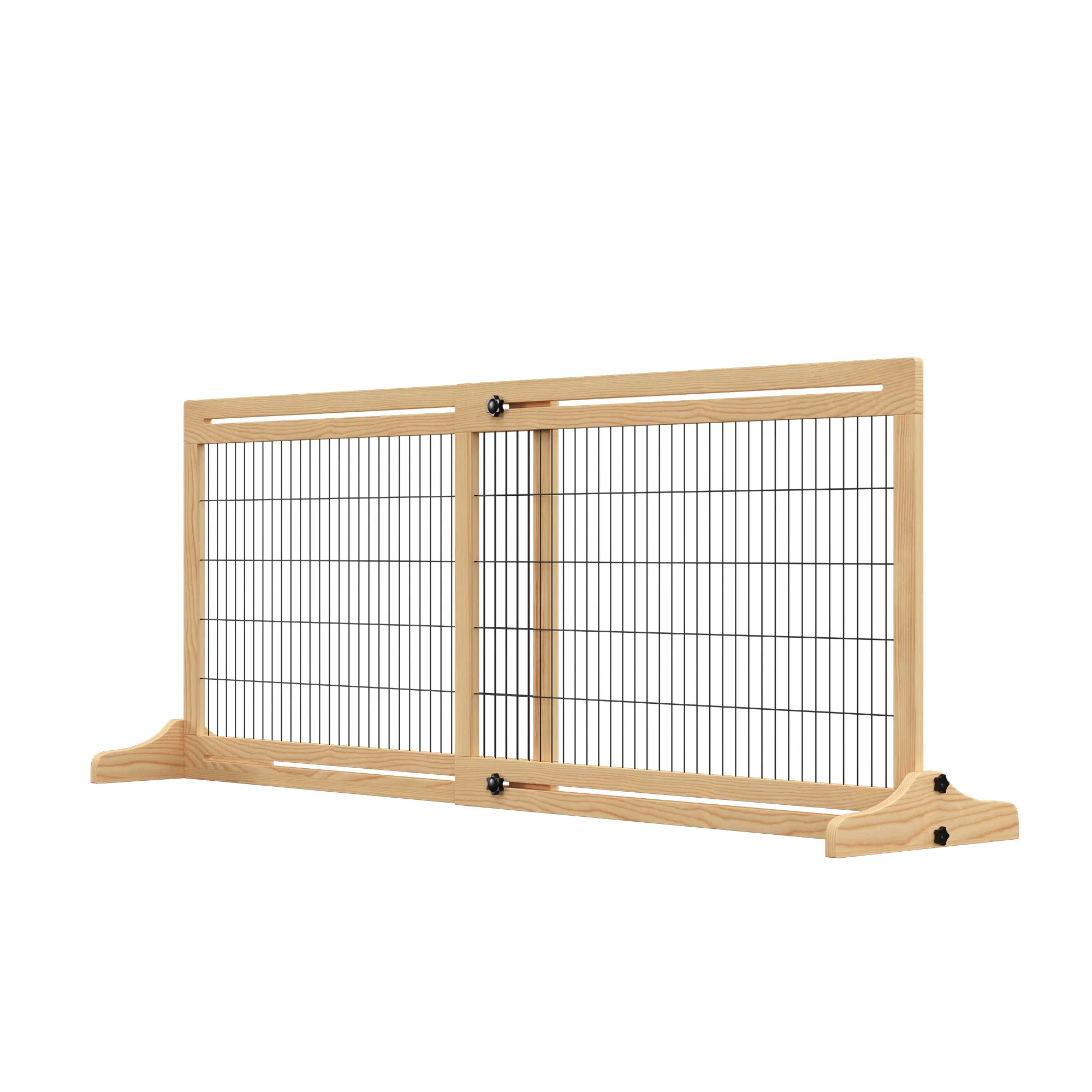 41"-72" Wooden Freestanding Pet Gate with Support Feet, for Small Medium Dogs, Natural photo 1