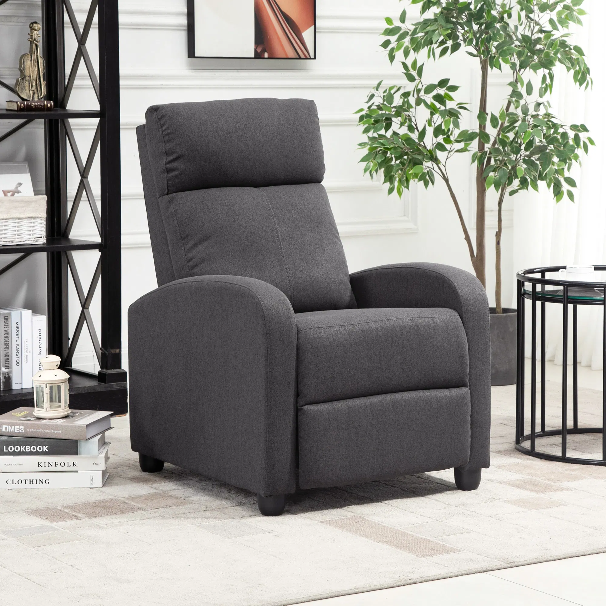 Fabric Recliner Chair Manual Home Theater Seating Single Reclining Sofa Chair with Padded Seat for Living Room, Dark Grey photo 6