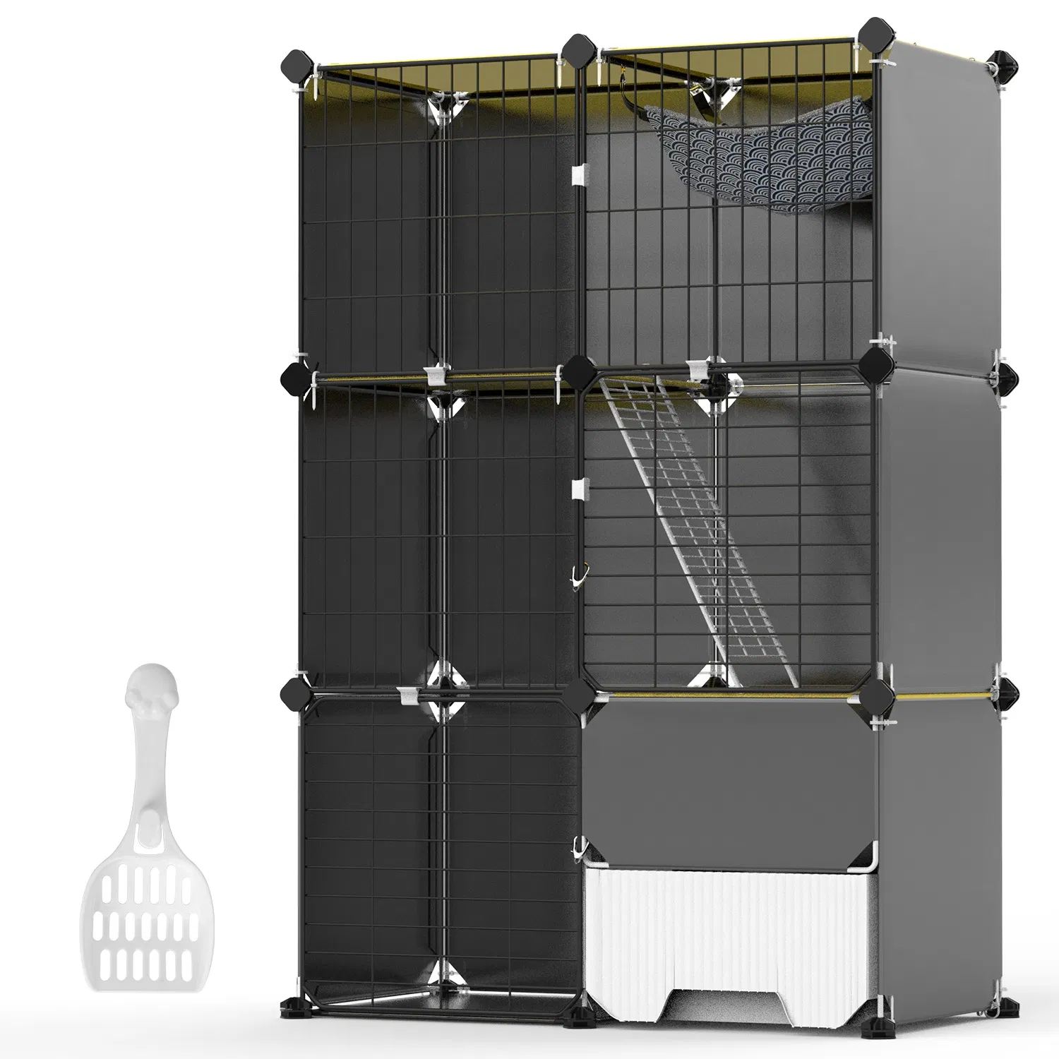 1Pc 3 Tier Cat Cage Indoor with Litter Box Hammock Detachable Metal Wire Cat Kennel Cat House Cat Enclosure with Ladder for 1-2 Kittens photo 5